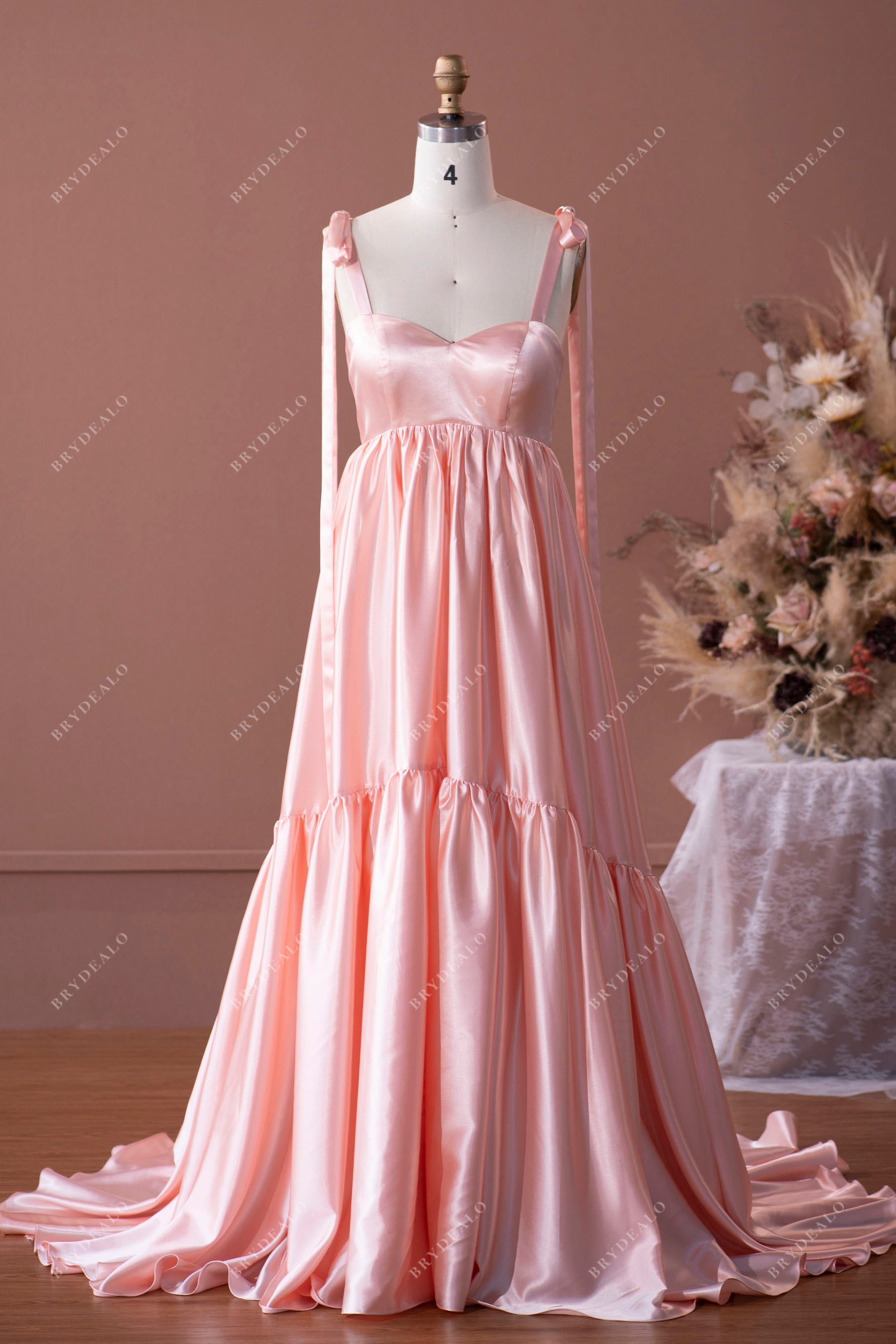 blushing pink straps long satin formal dress
