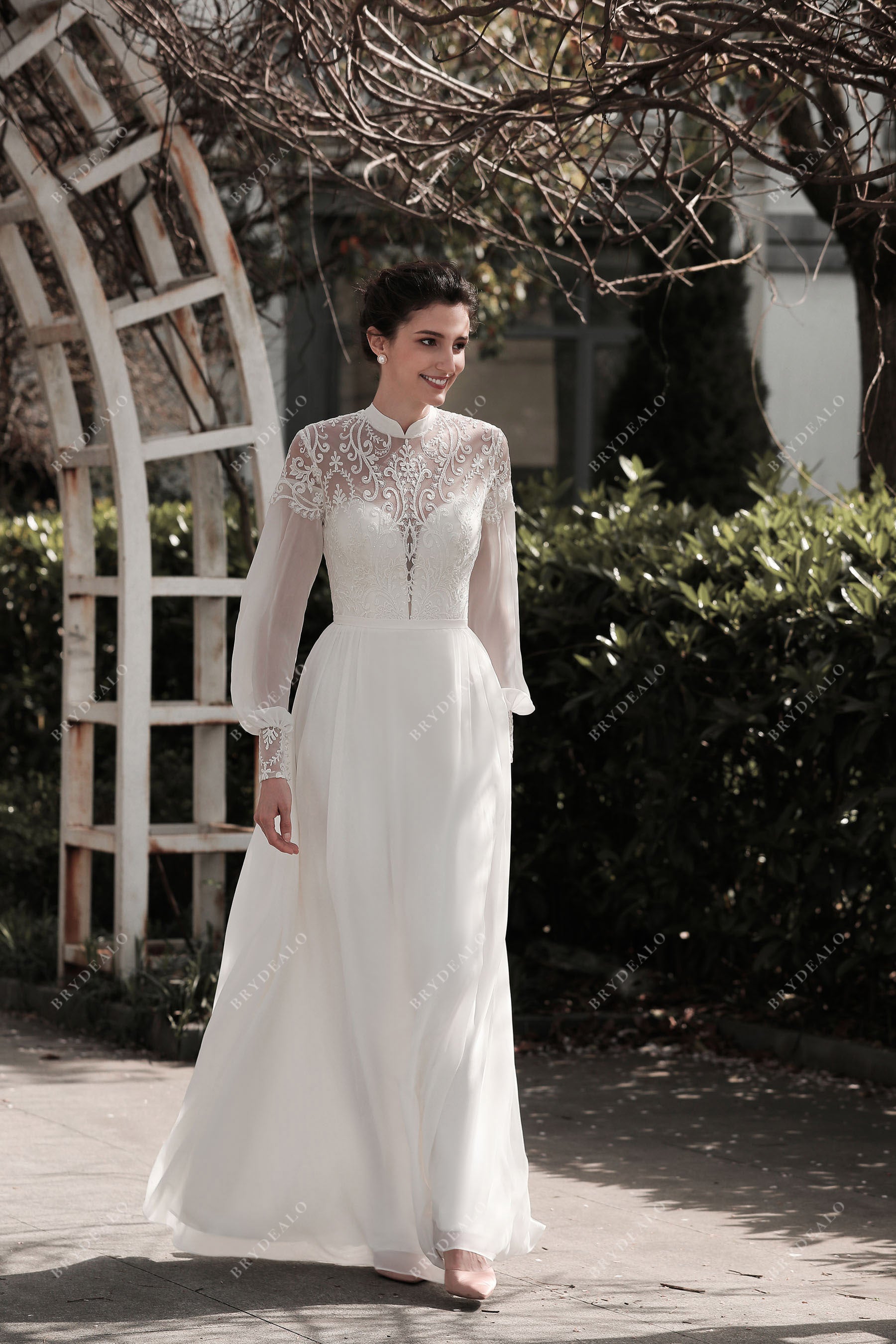 Chiffon wedding dress hot sale long sleeve