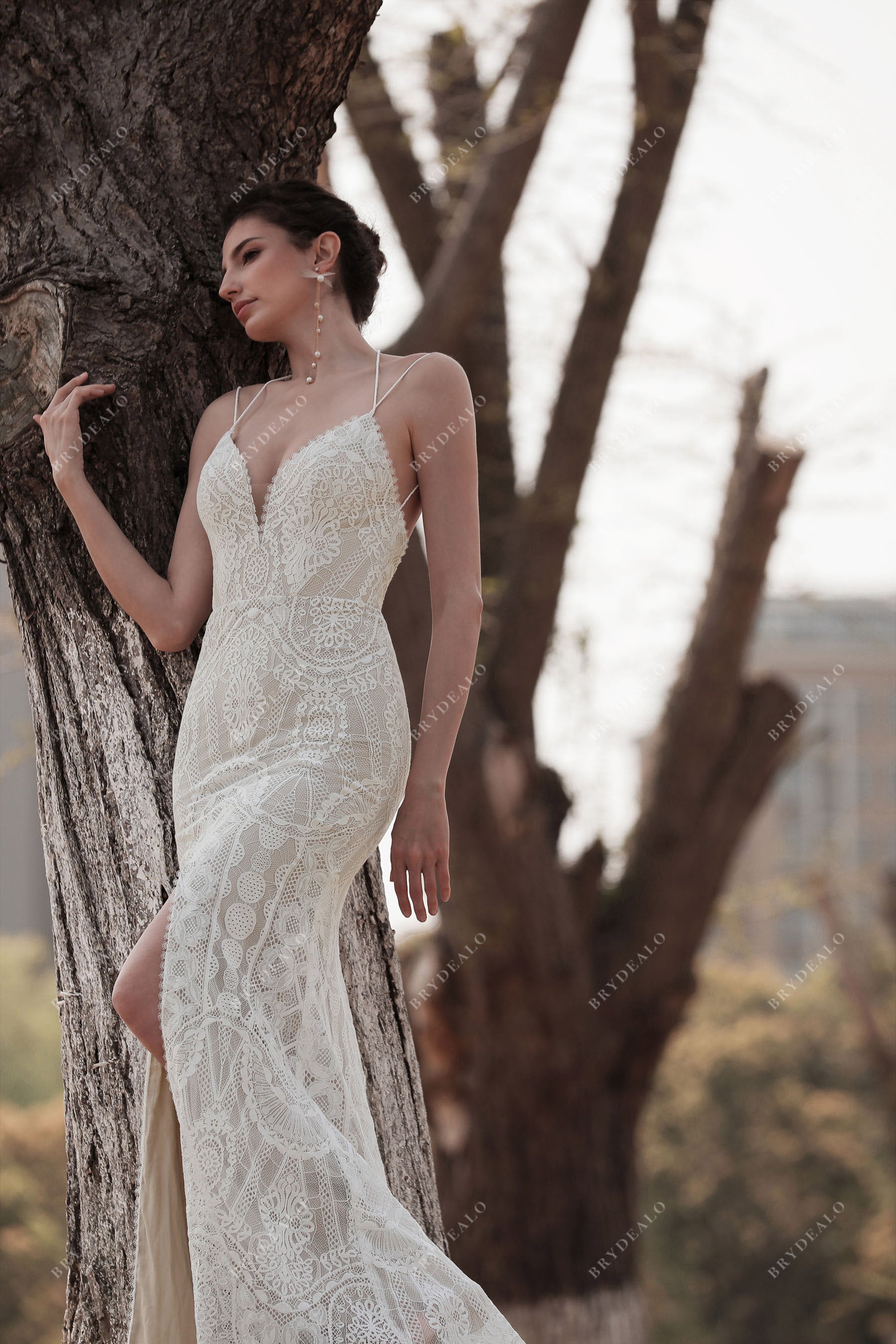 lace slit mermaid wedding gown