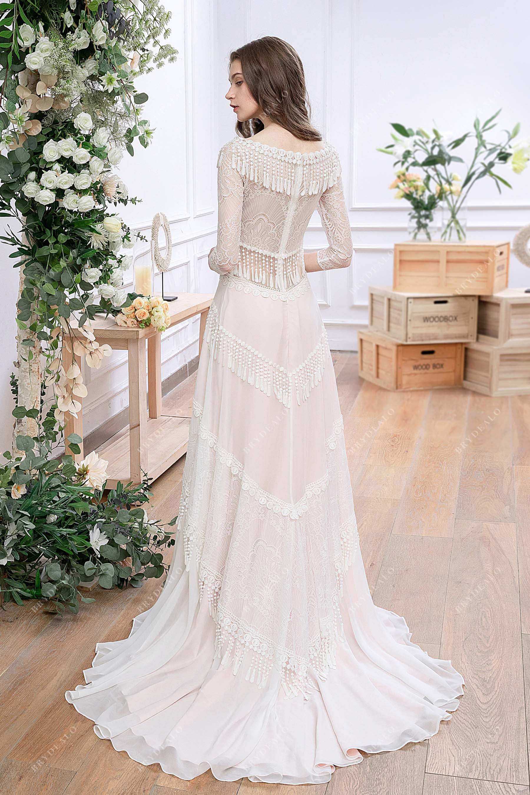 Crochet Lace - Slim A-Line Wedding Dress Cape Sleeves Open Slit