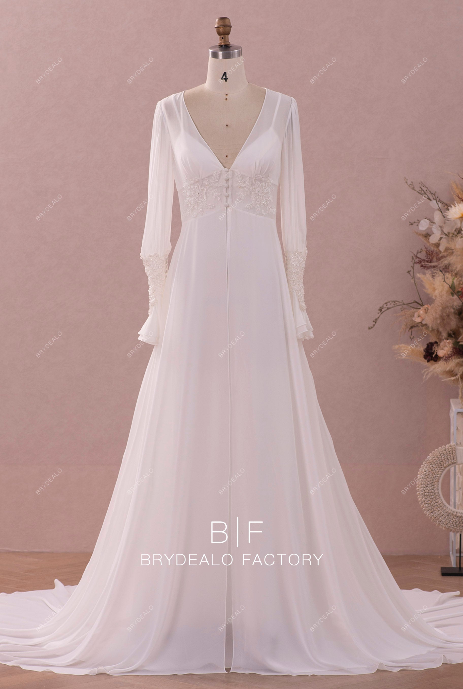 bubble sleeve chiffon bridal jacket slip gown