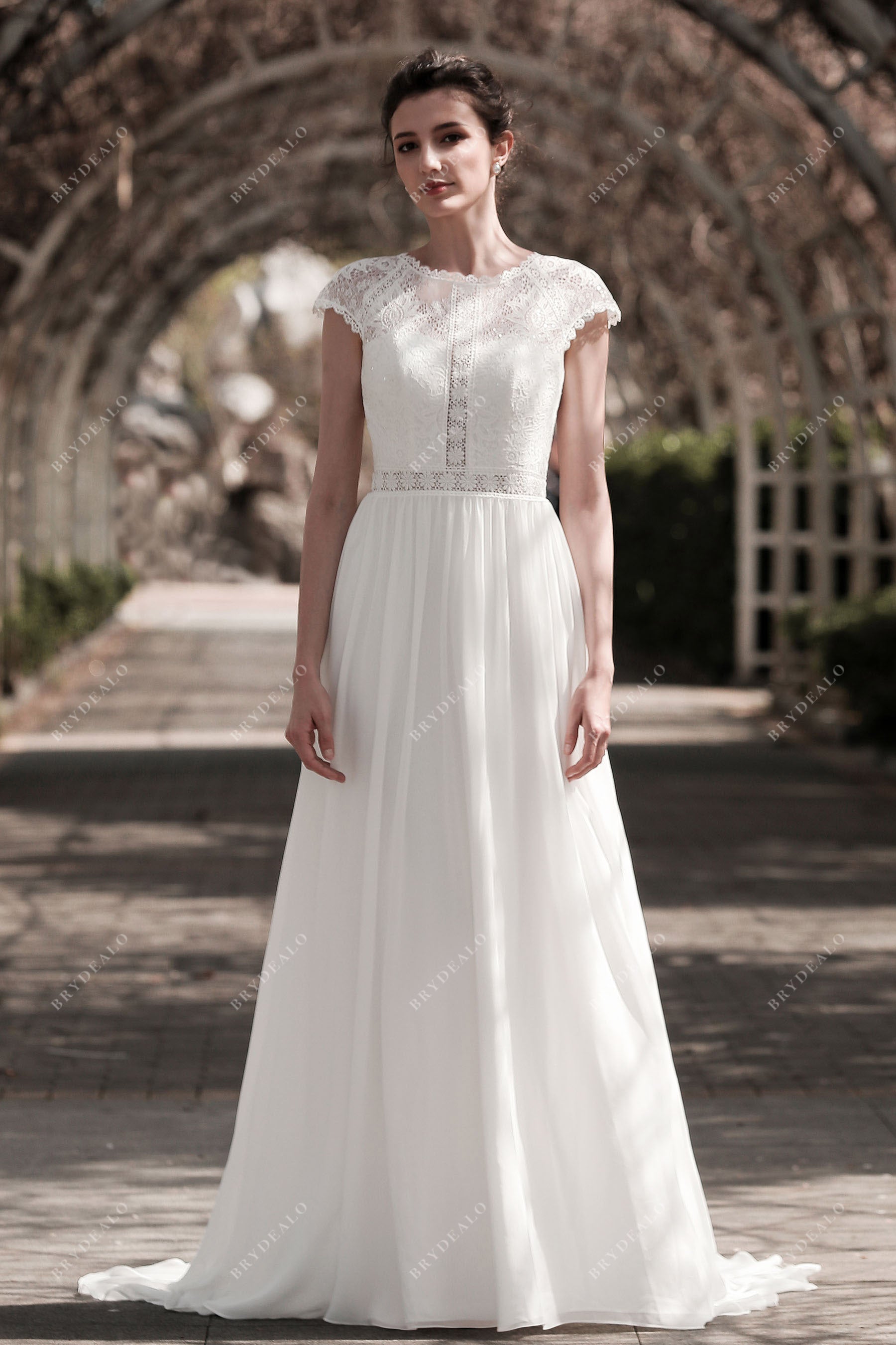 Cap Sleeve Chiffon A-line Wedding Dress