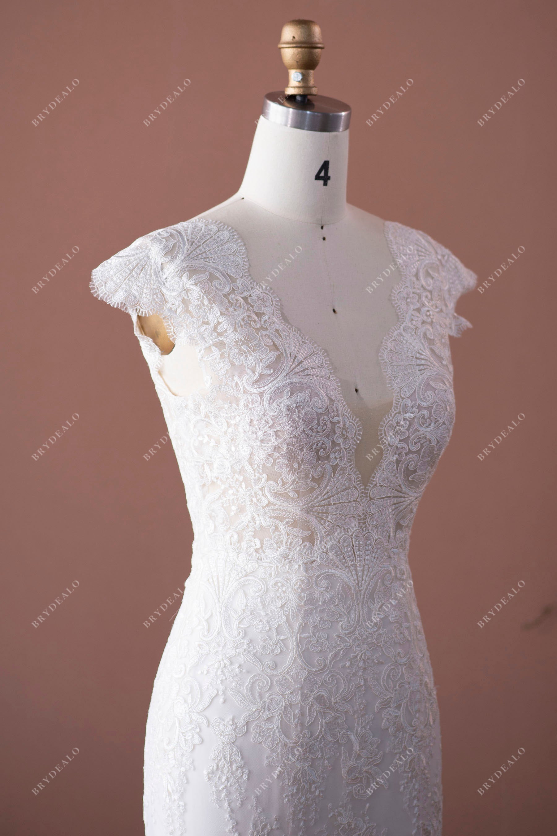 cap sleeve scalloped neck lace bridal dress sample sale