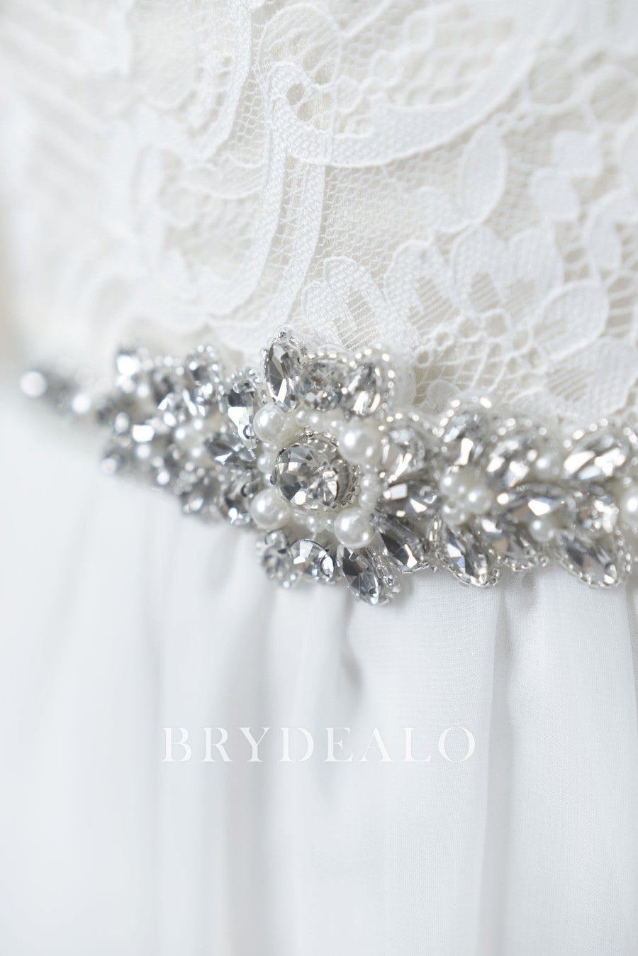 Satin Bridal Sash with Rhinestones and Pearls