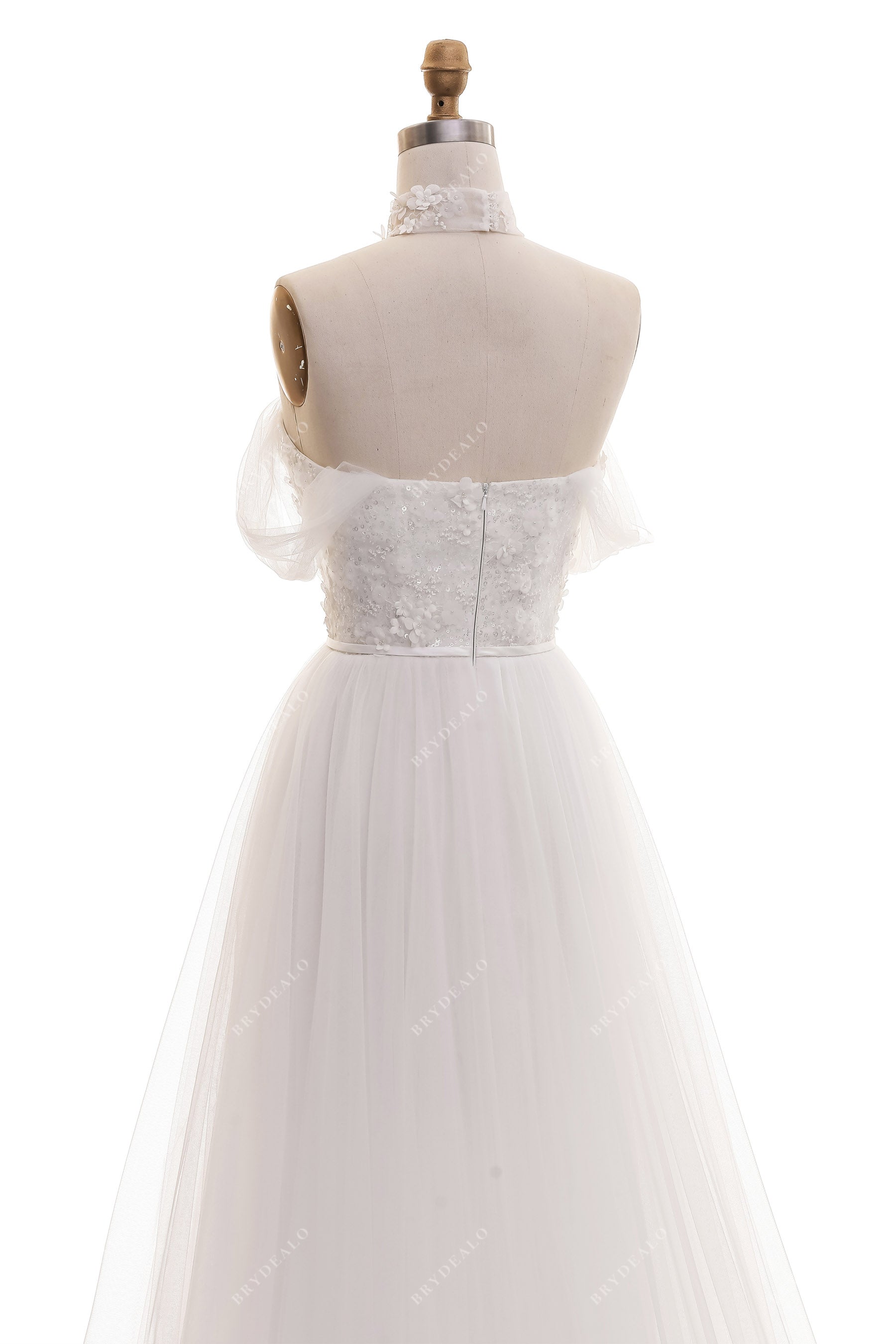 Choker Lace Neck Off the Shoulder Flower Wedding Dress