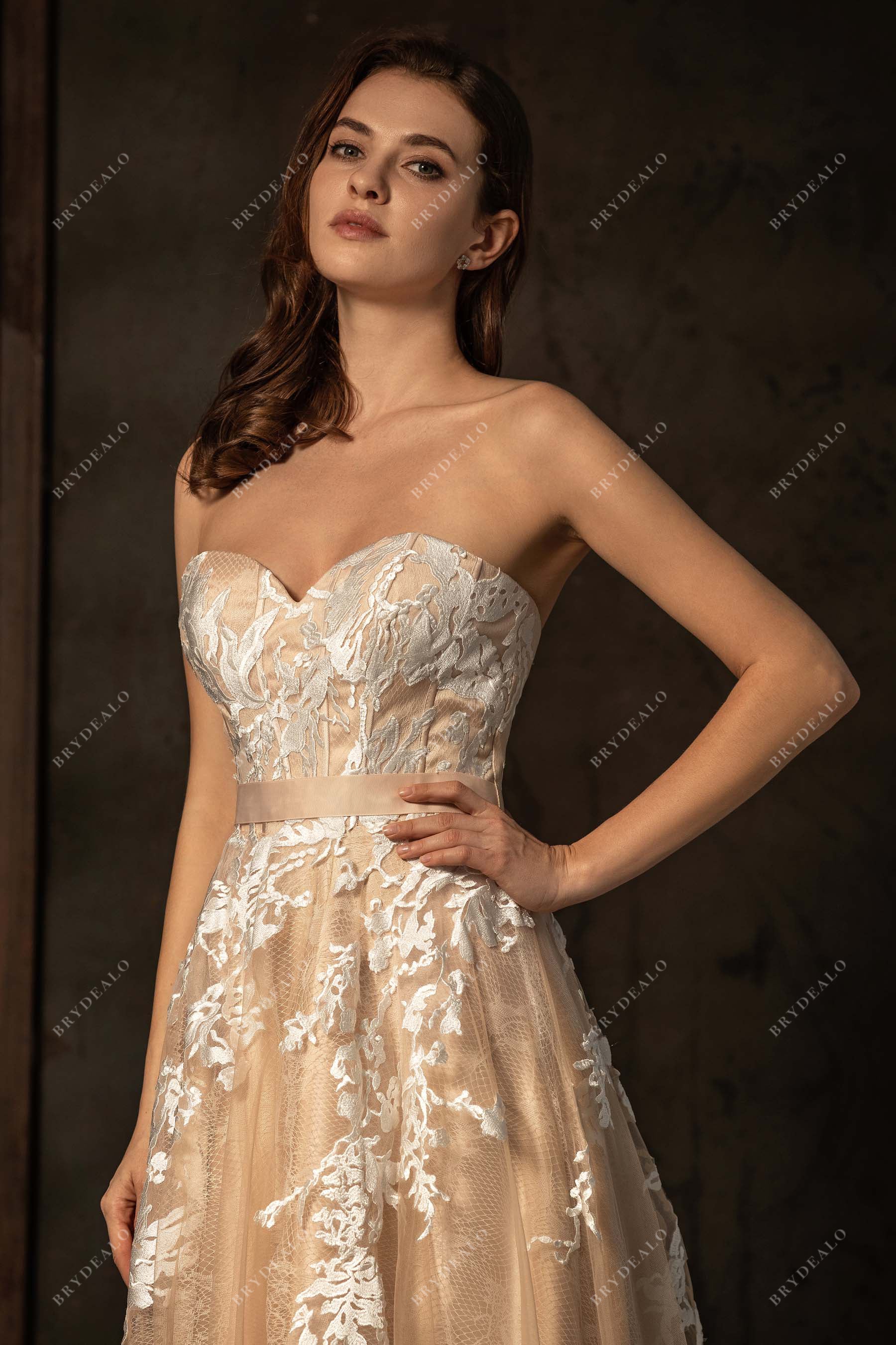 colored strapless sweetheart neck wedding dress