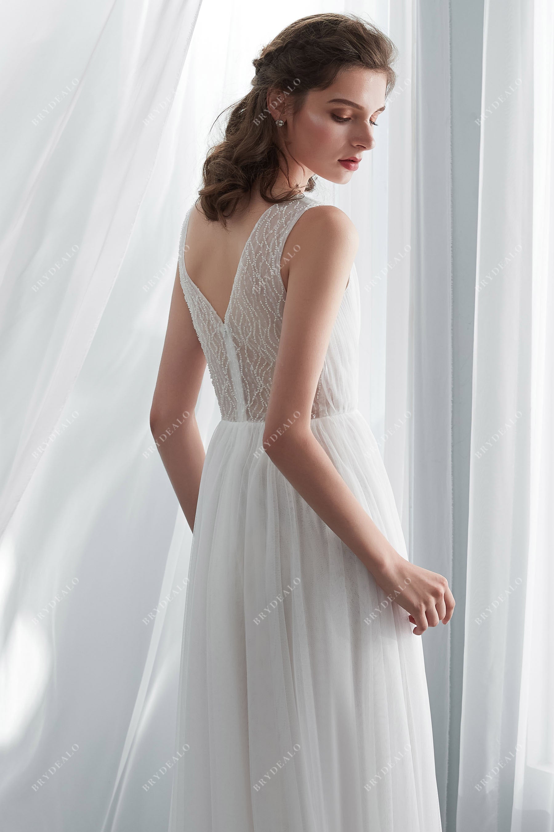 Sample Sale | Simple Beaded Soft Tulle Beach Wedding Dress