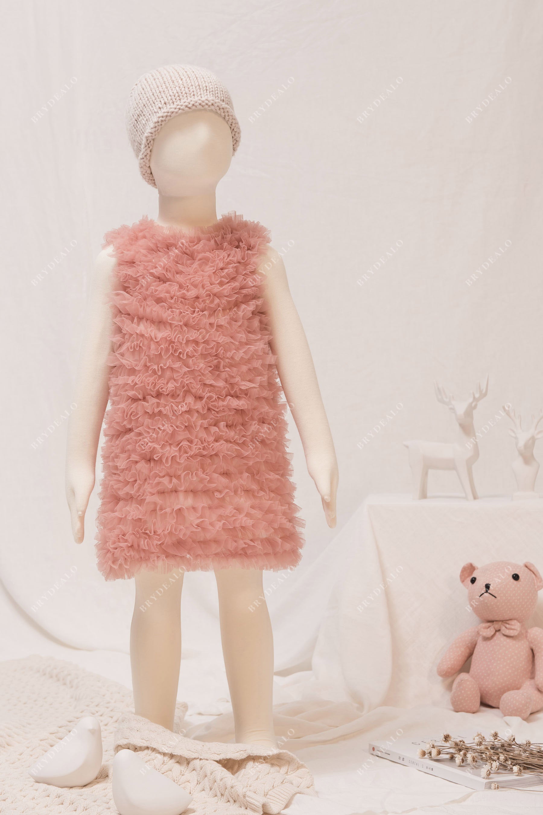 wholesale coral pink sleeveless ruffled dress