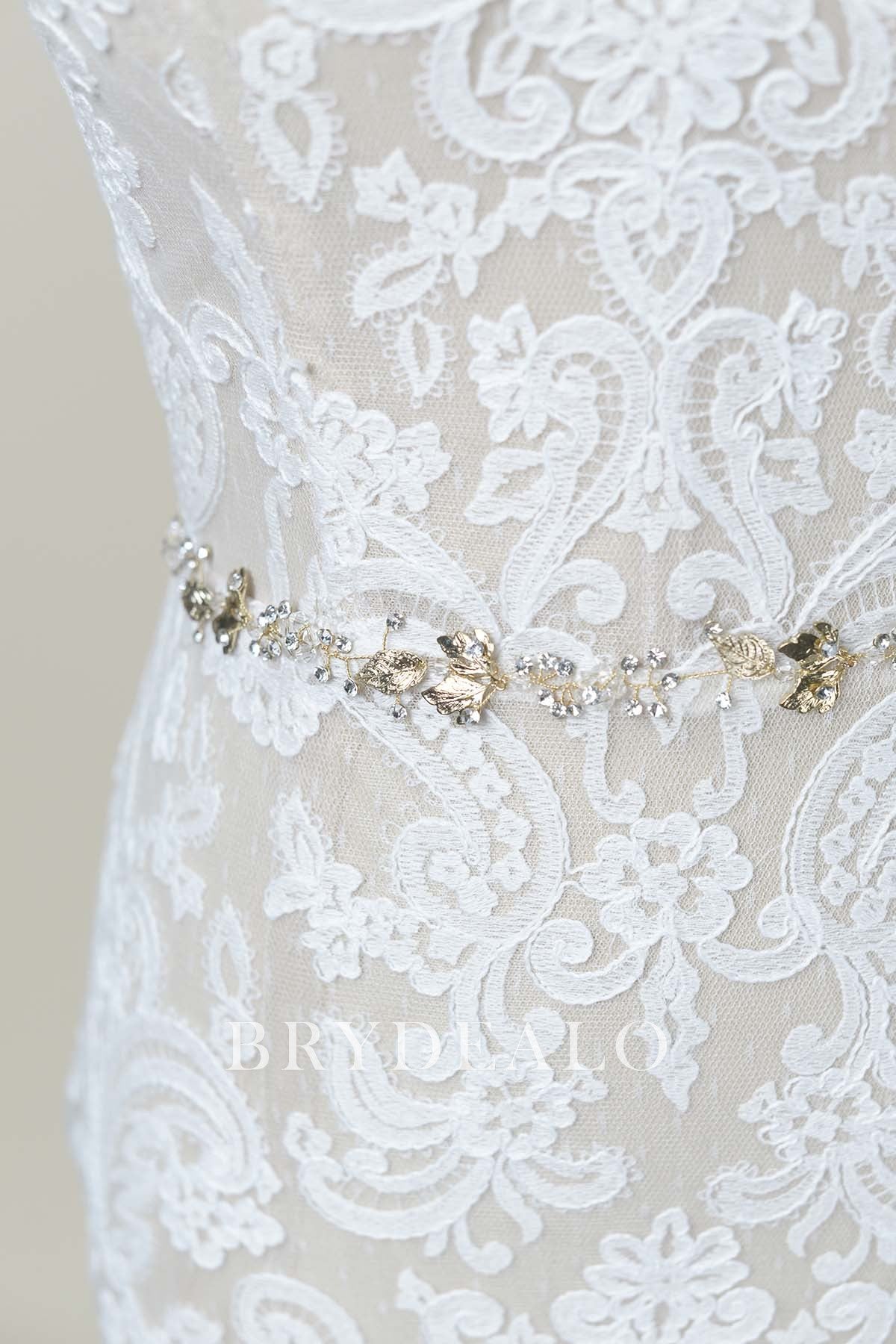 Delicate Gold Silver Crystal Bridal Sash