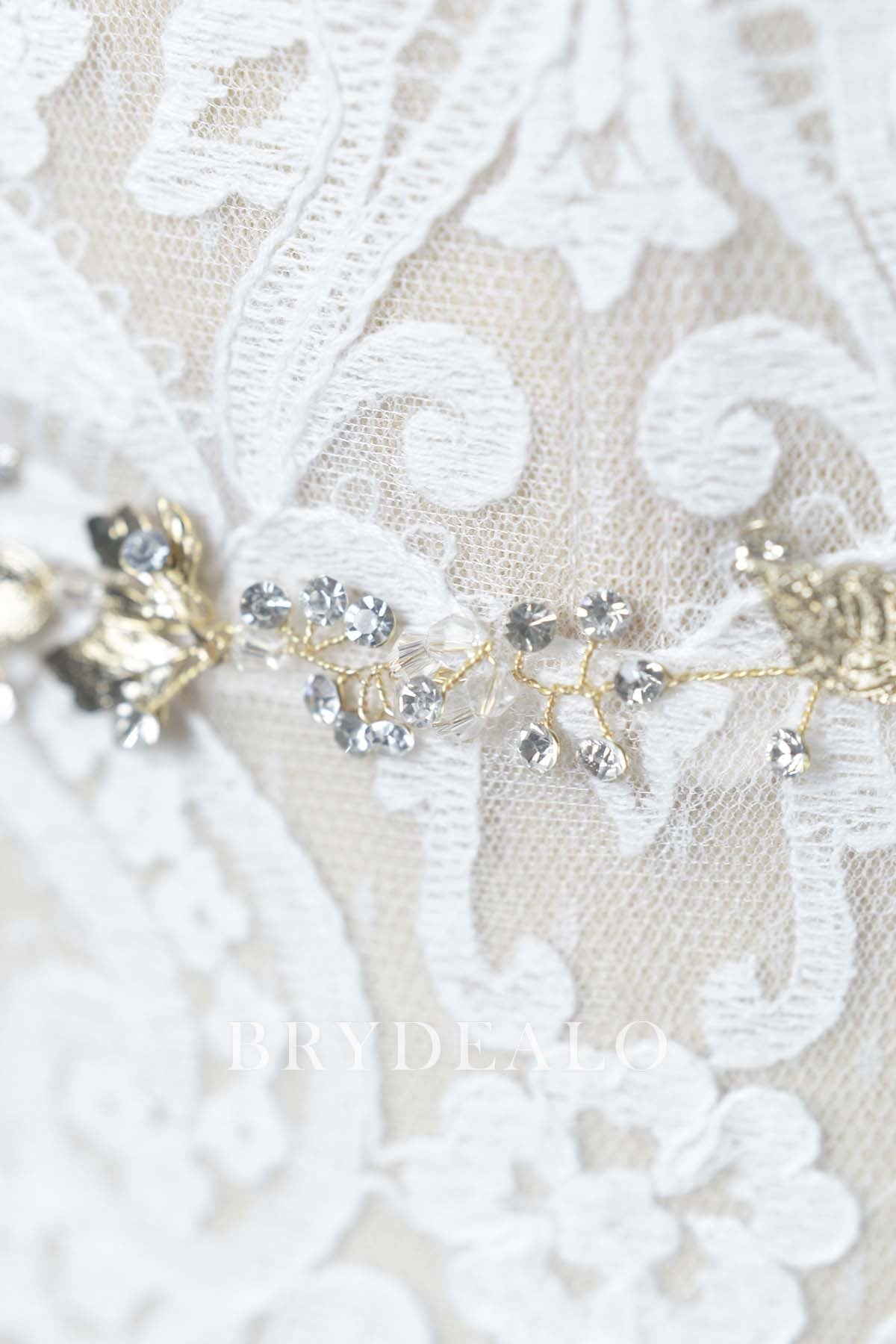 Delicate Ivory Satin Gold Silver Crystal Bridal Sash for Wedding Dress