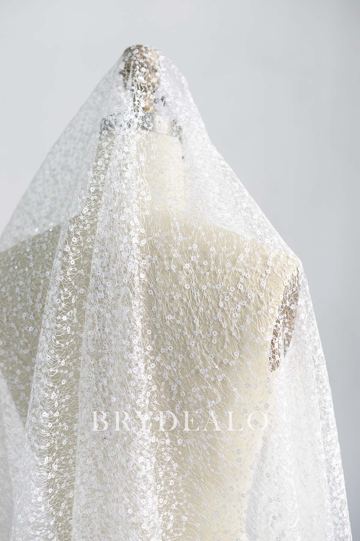 Designer Creamy White Sequin Clutter Net Fabric