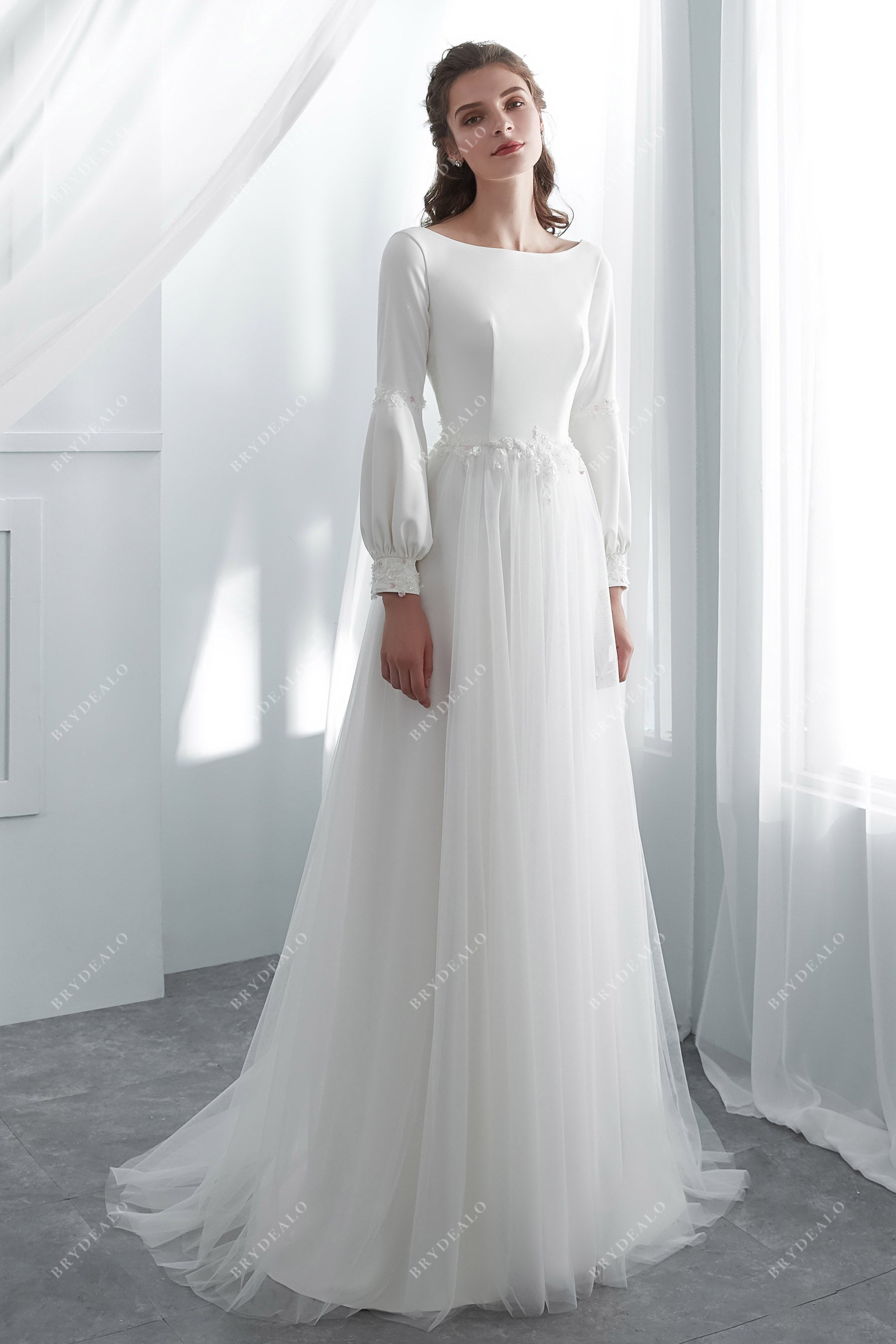 Bubble Sleeves Simple Boho Wedding Dress