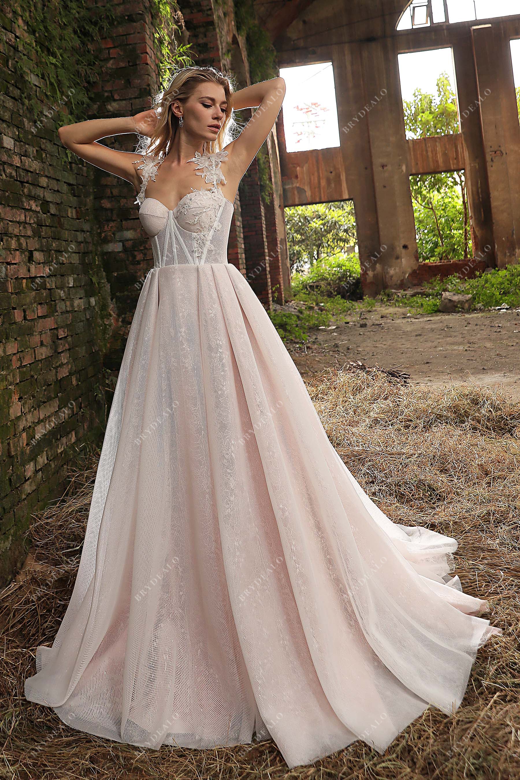 Wholesale Sweetheart Strap Dusty Rose Corset Wedding Dress