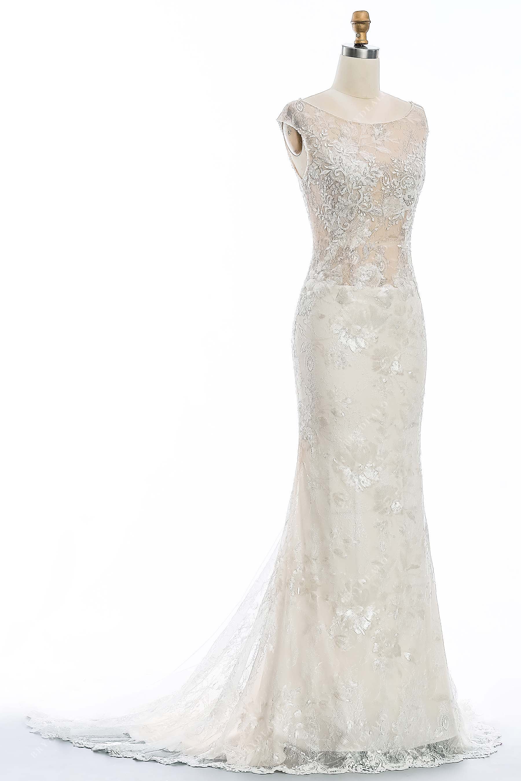 Drop Waist Shimmery Lace Mermaid Wedding Dress