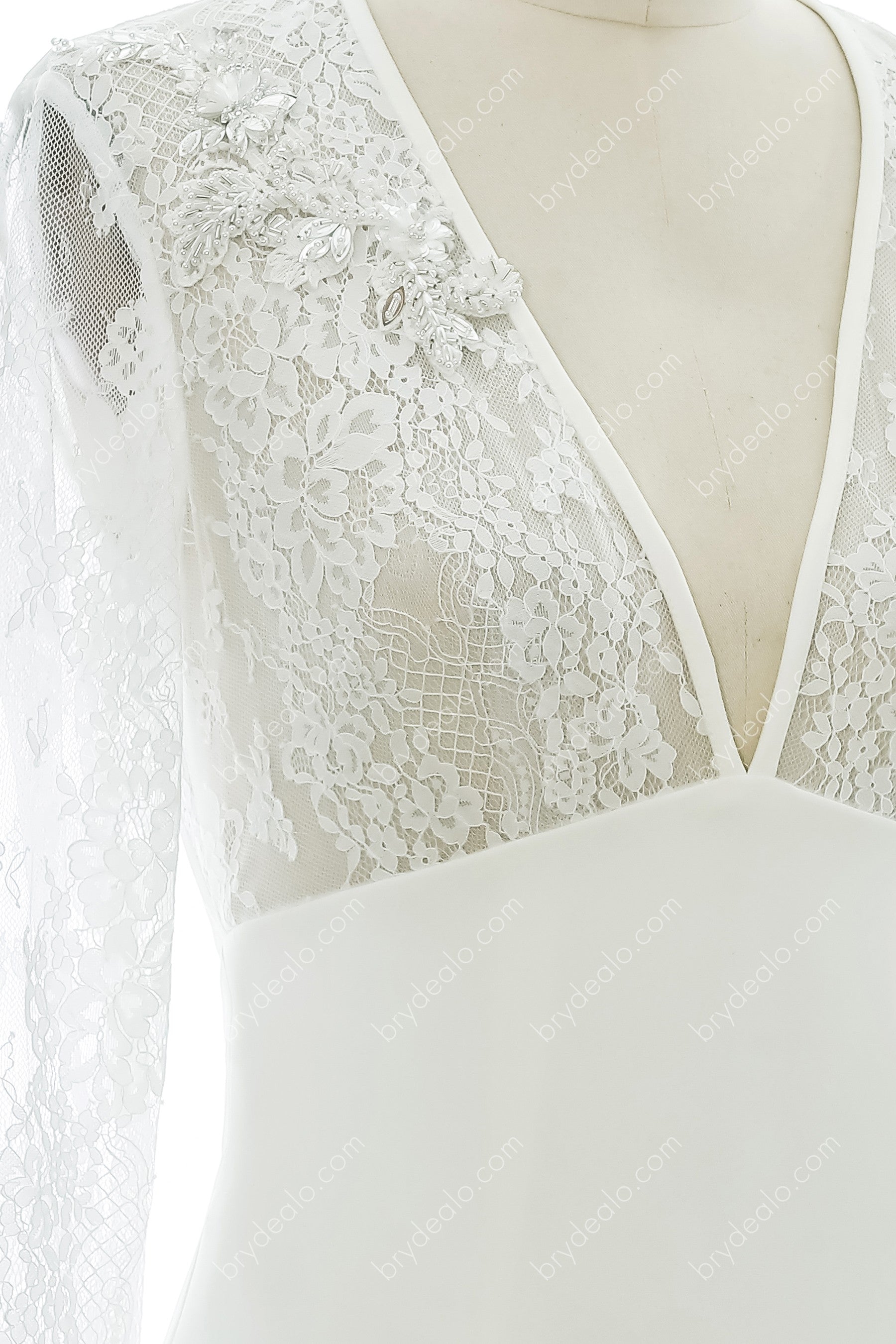 empire waist lace V-neck bridal gown