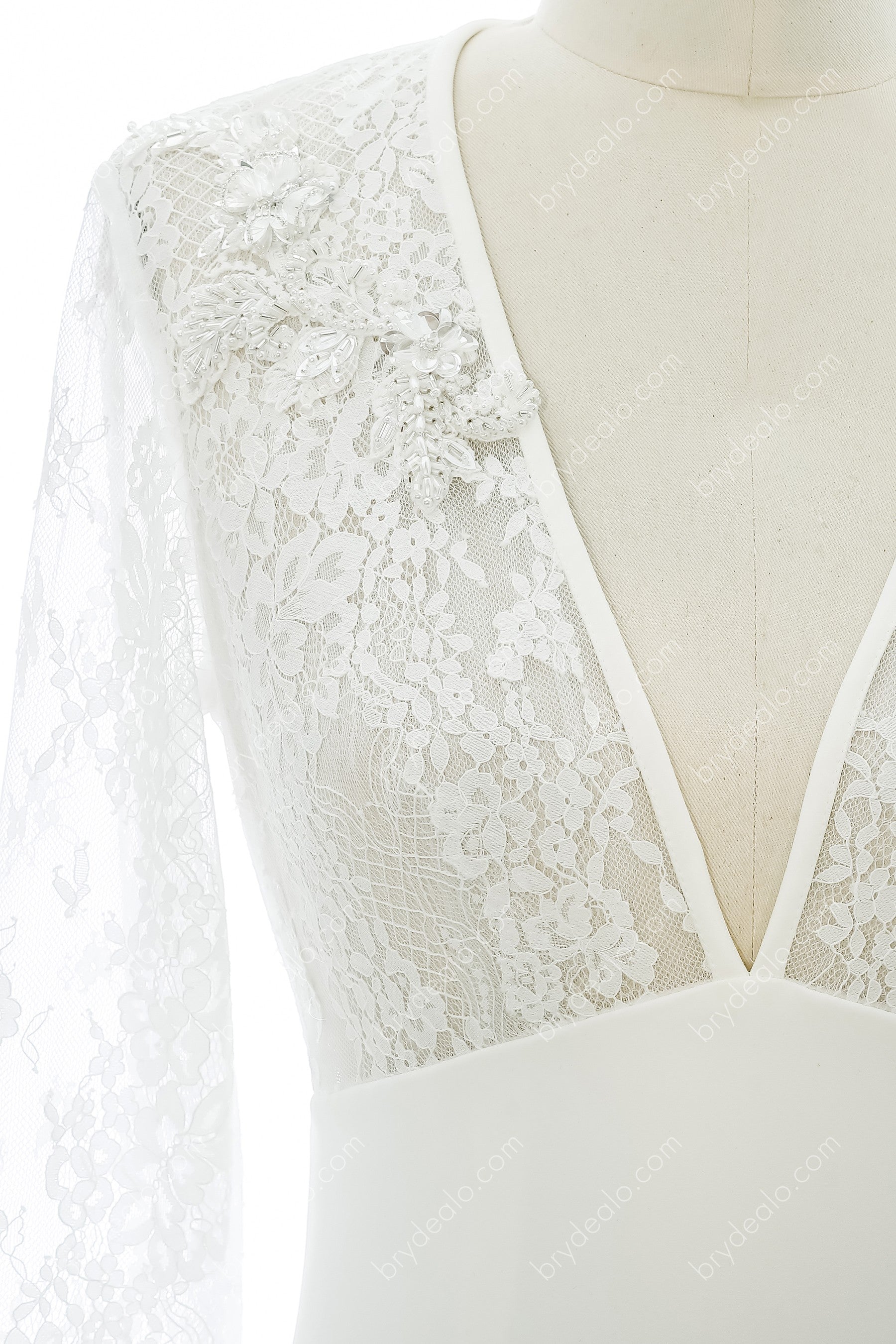 lace sheer sleeves bridal dress