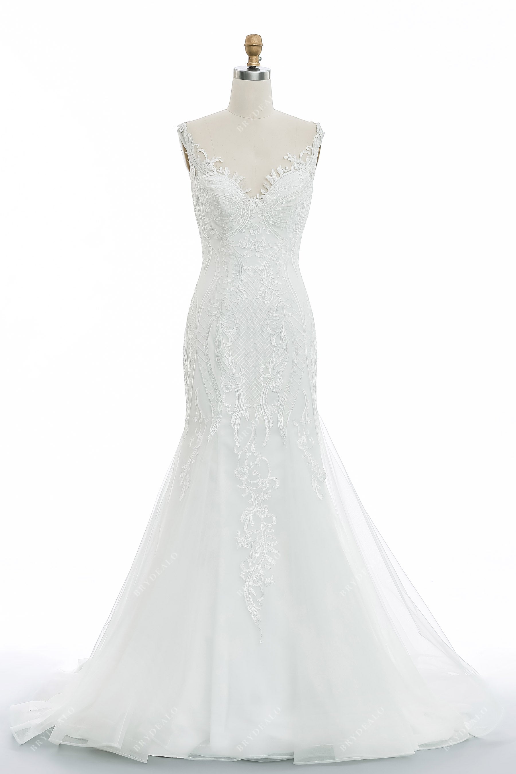 elegant off-shoulder lace tulle mermaid wedding dress