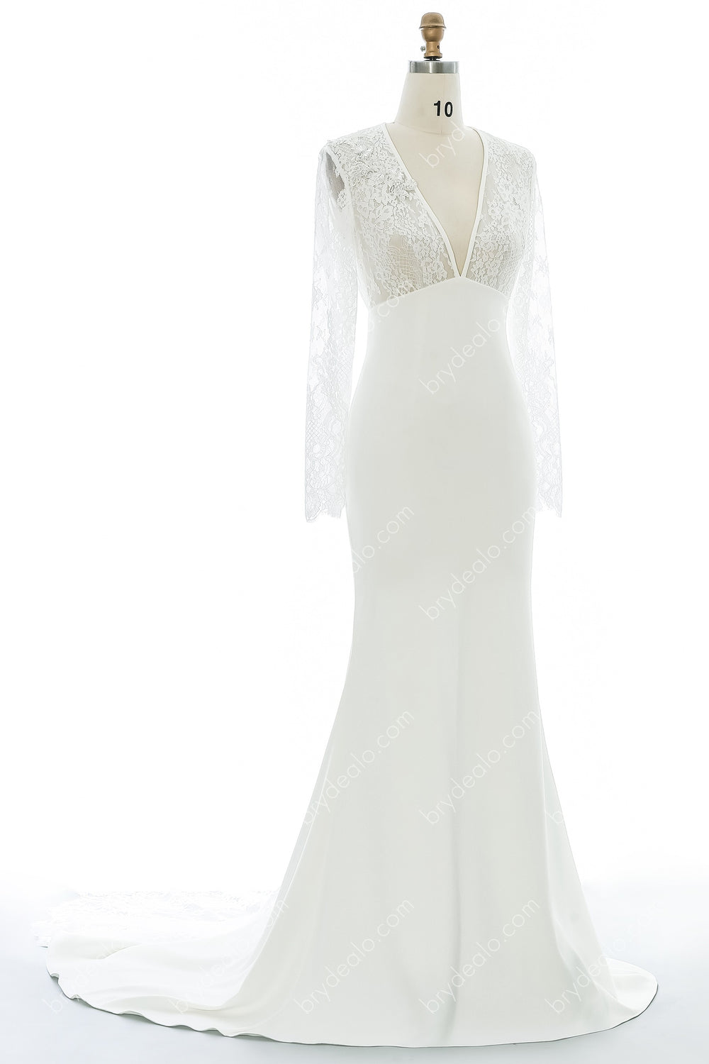 illusion lace bodice crepe tank wedding dress