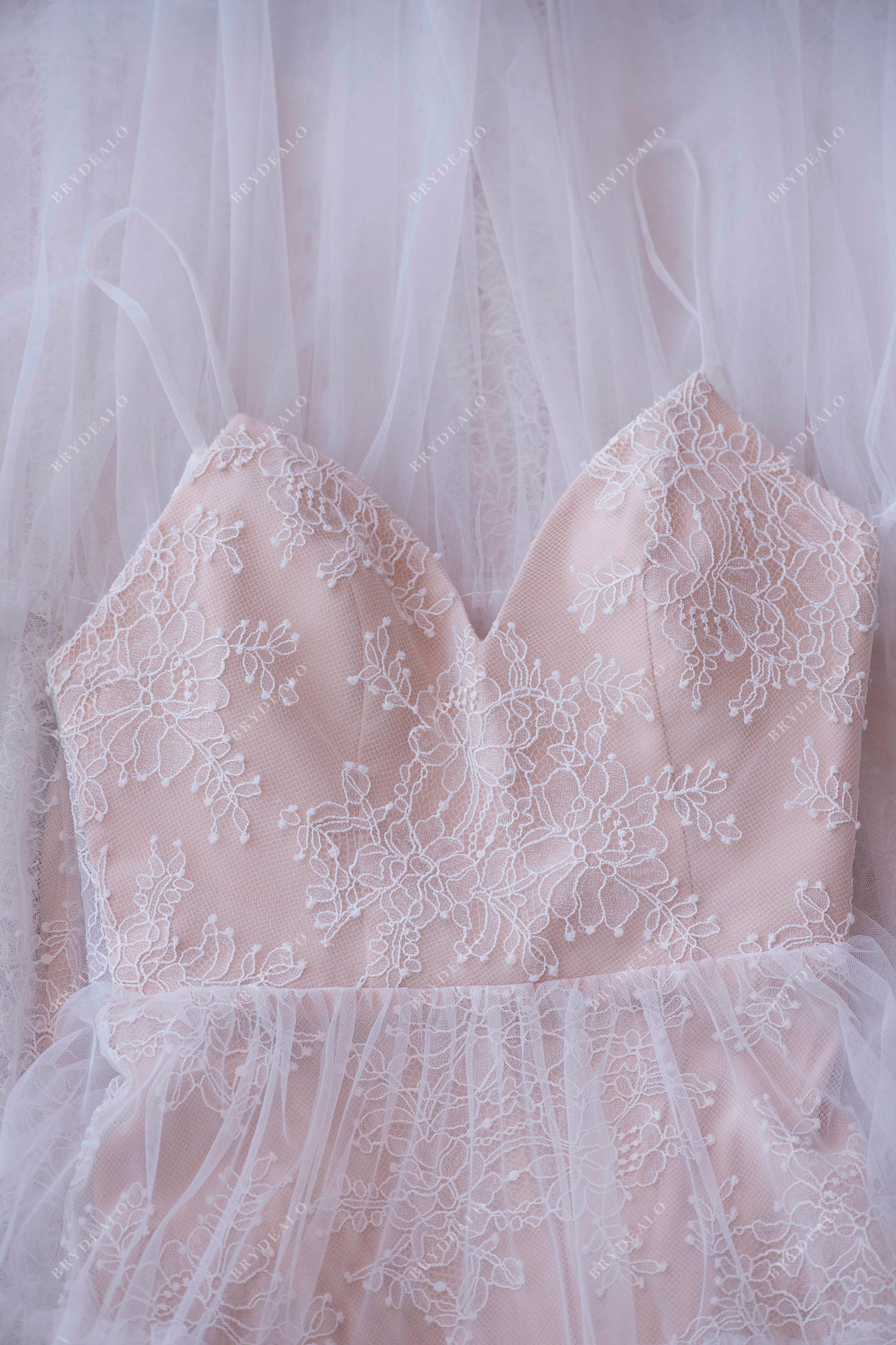 Sample Sale | Ethereal Spaghetti Strap Pink Beach Wedding Dress