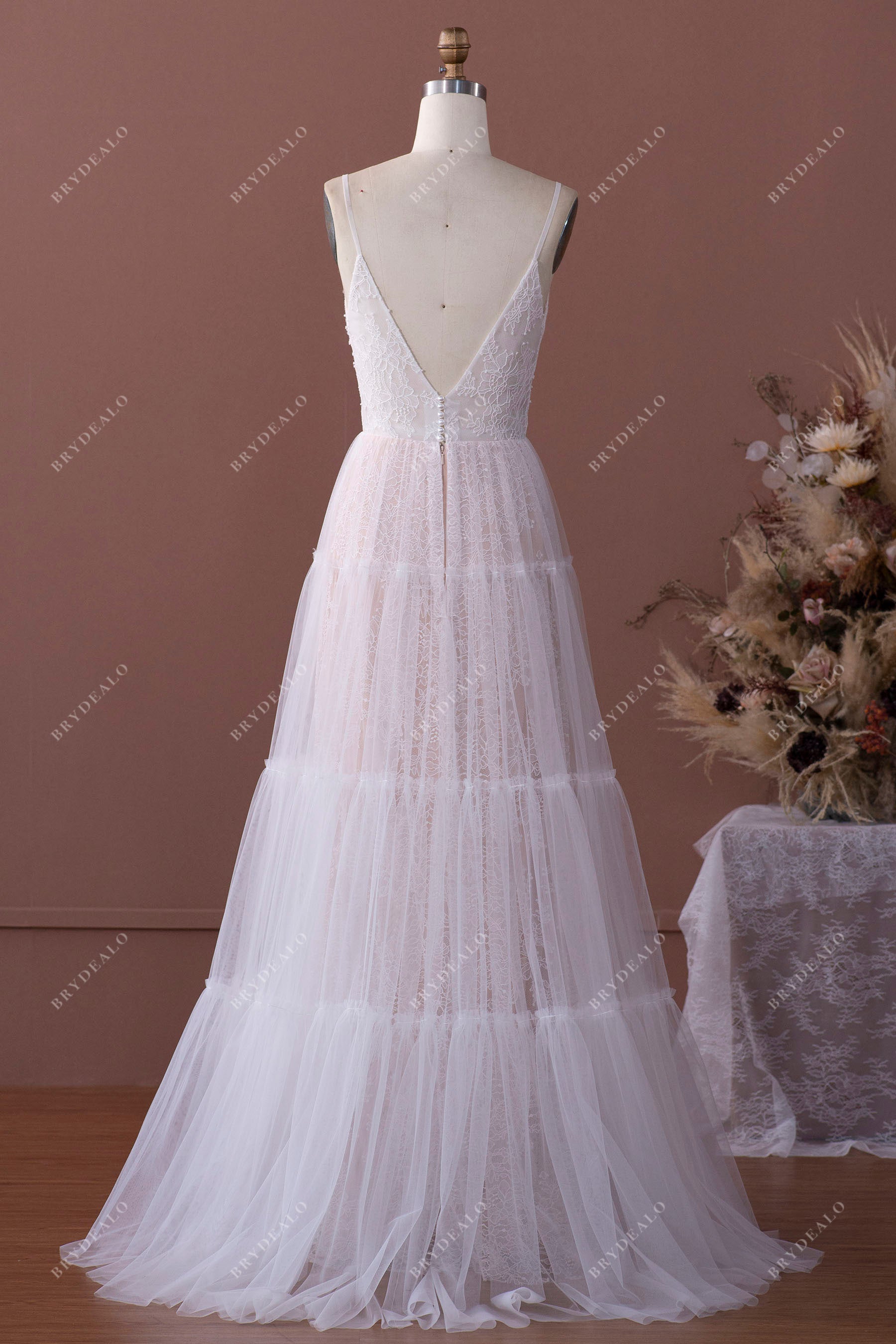 Sample Sale | Ethereal Spaghetti Strap Pink Beach Wedding Dress