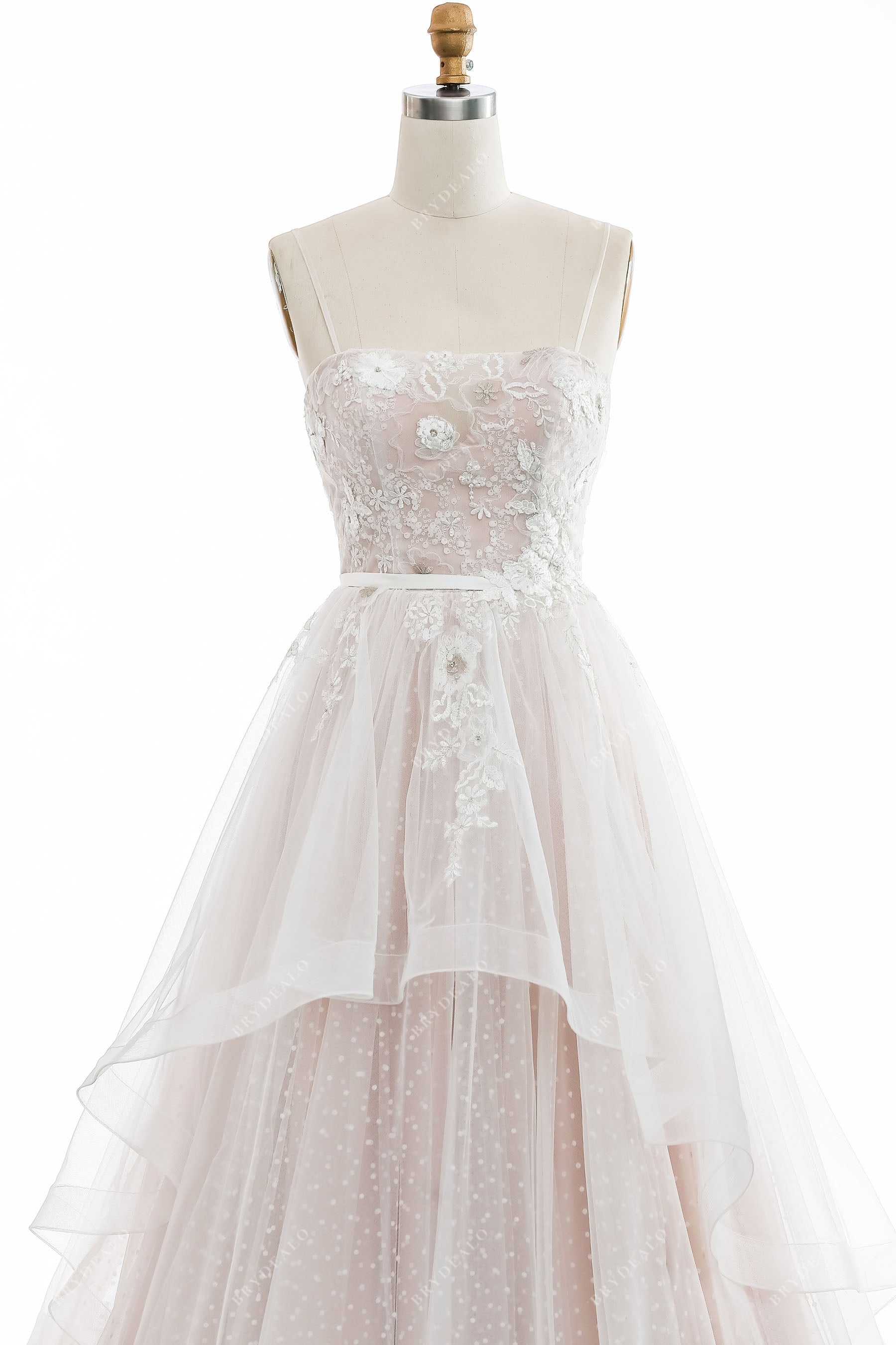 fairy dot lace spaghetti straps peplum bridal ball gown