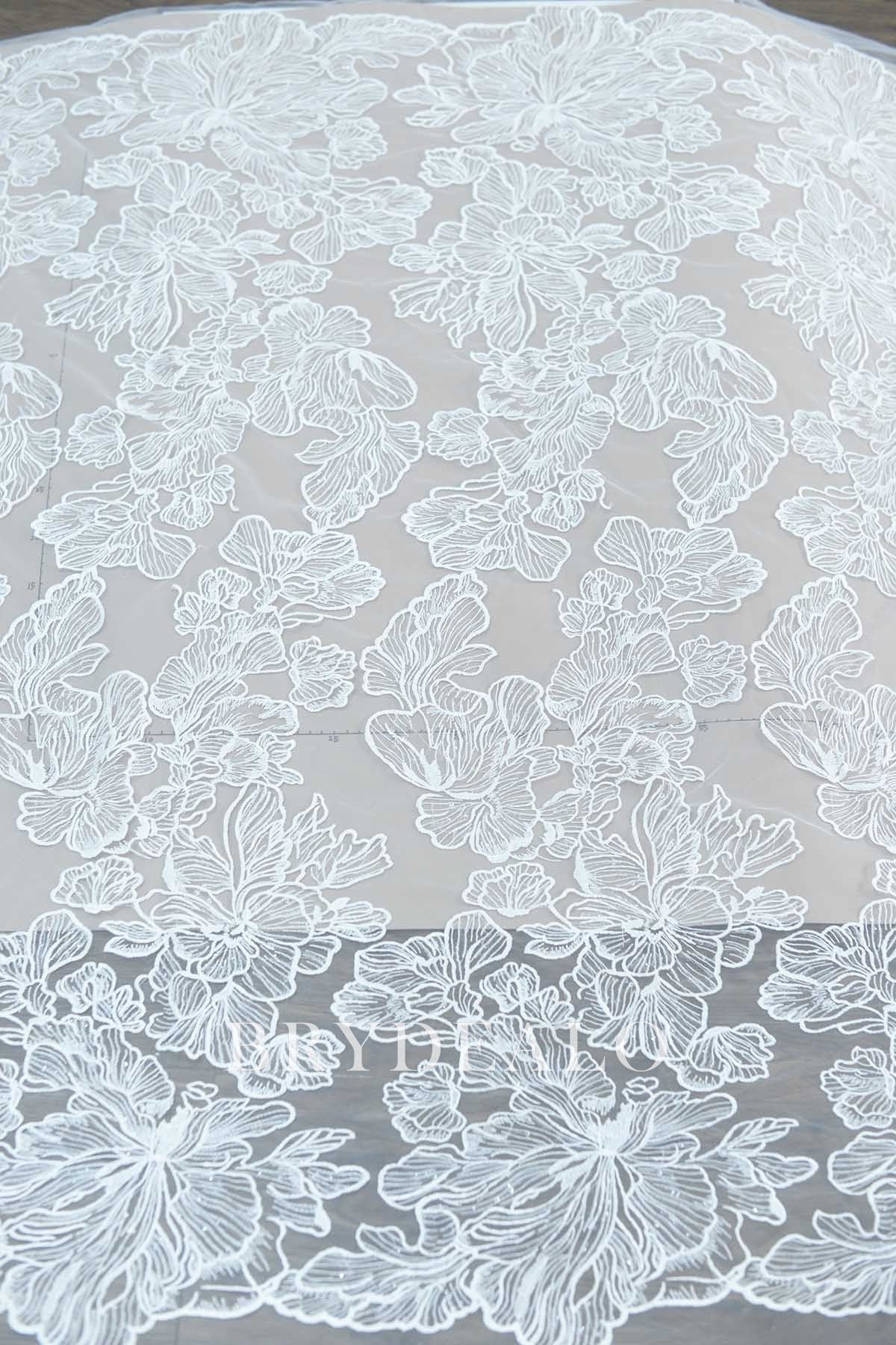 Gleaming Lotus Embroidered Bridal Lace Fabric