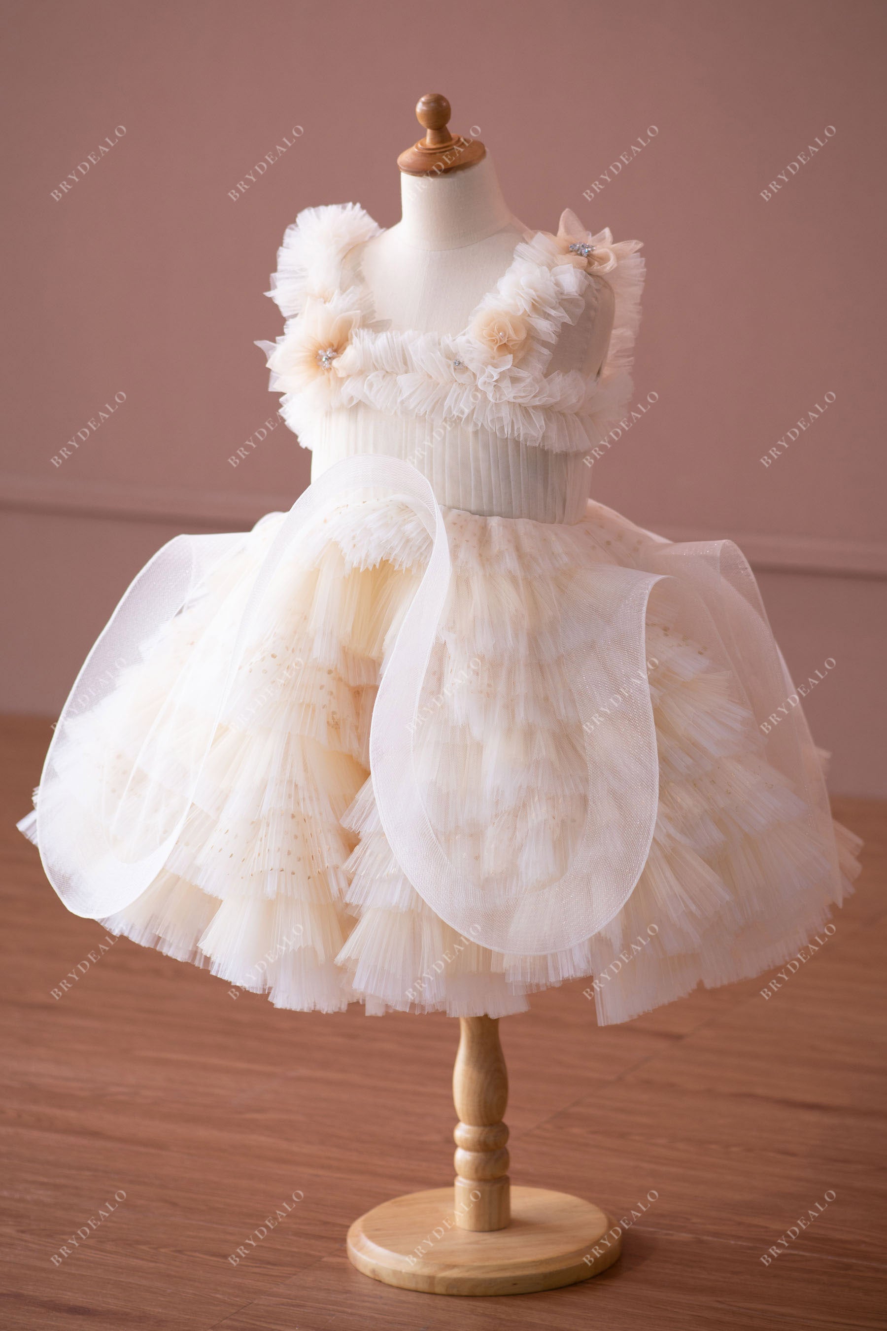 Wholesale Flower Tiered Tulle Knee Length Kids Formal Wear