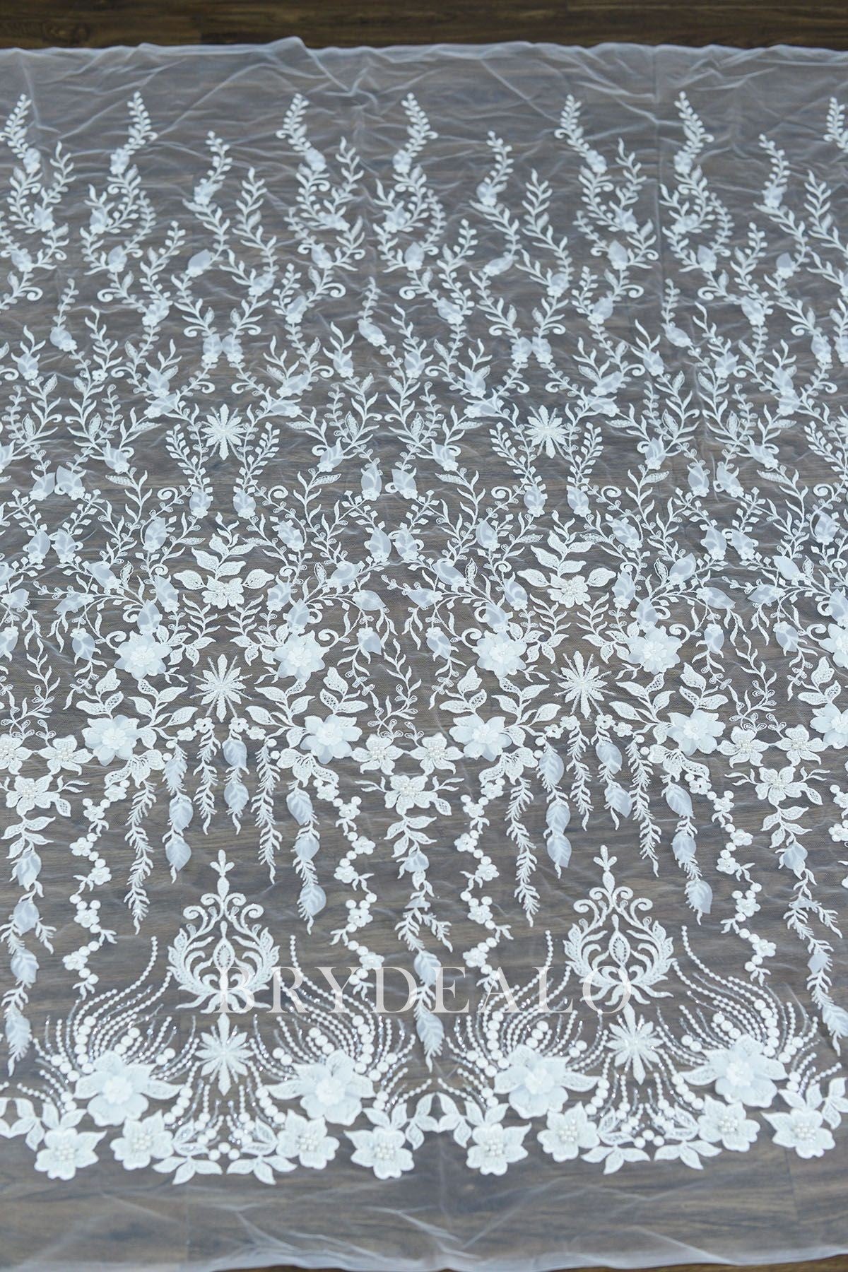 Vine Lace Fabric with Pearls