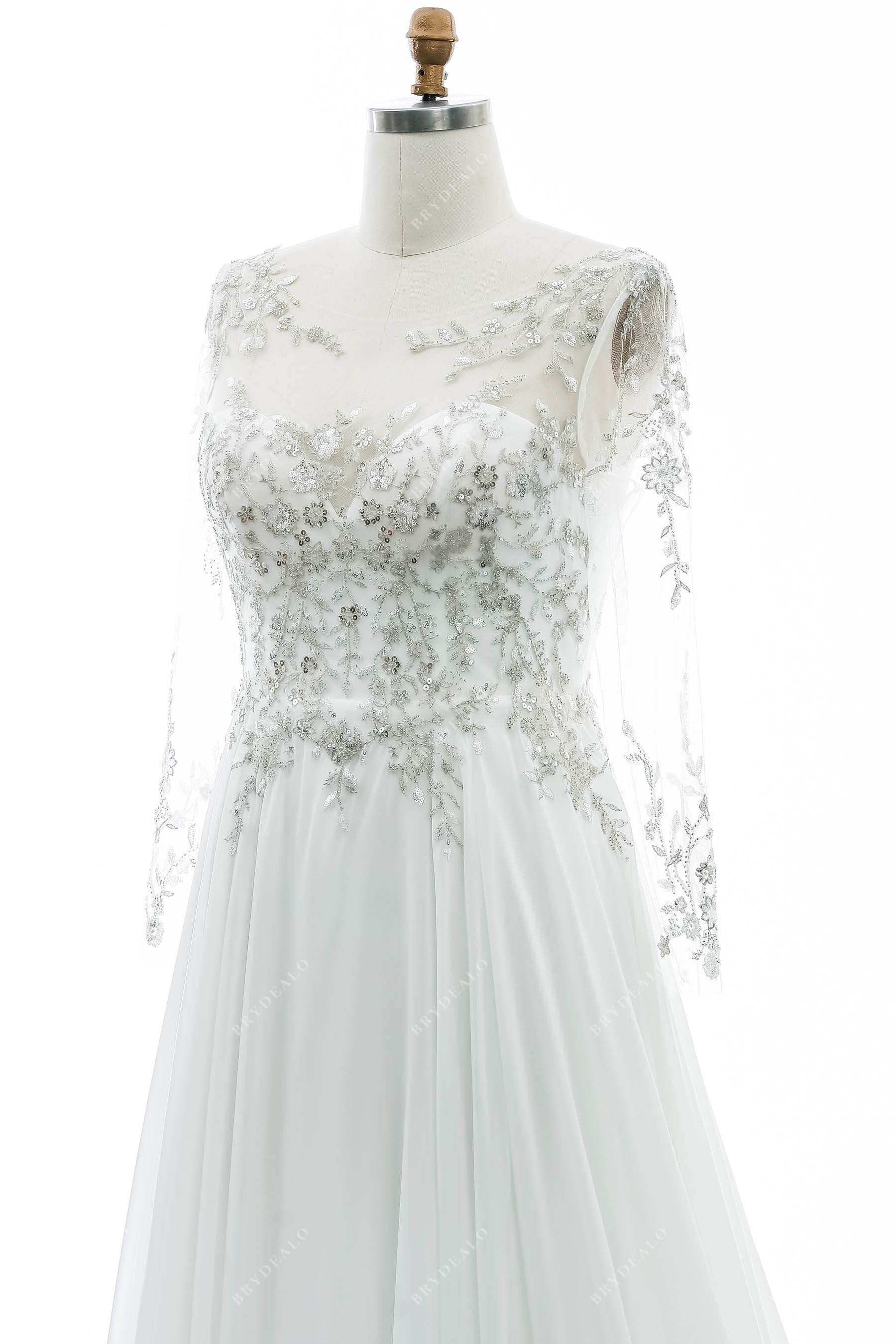 illusion neck long sleeve lace bridal dress