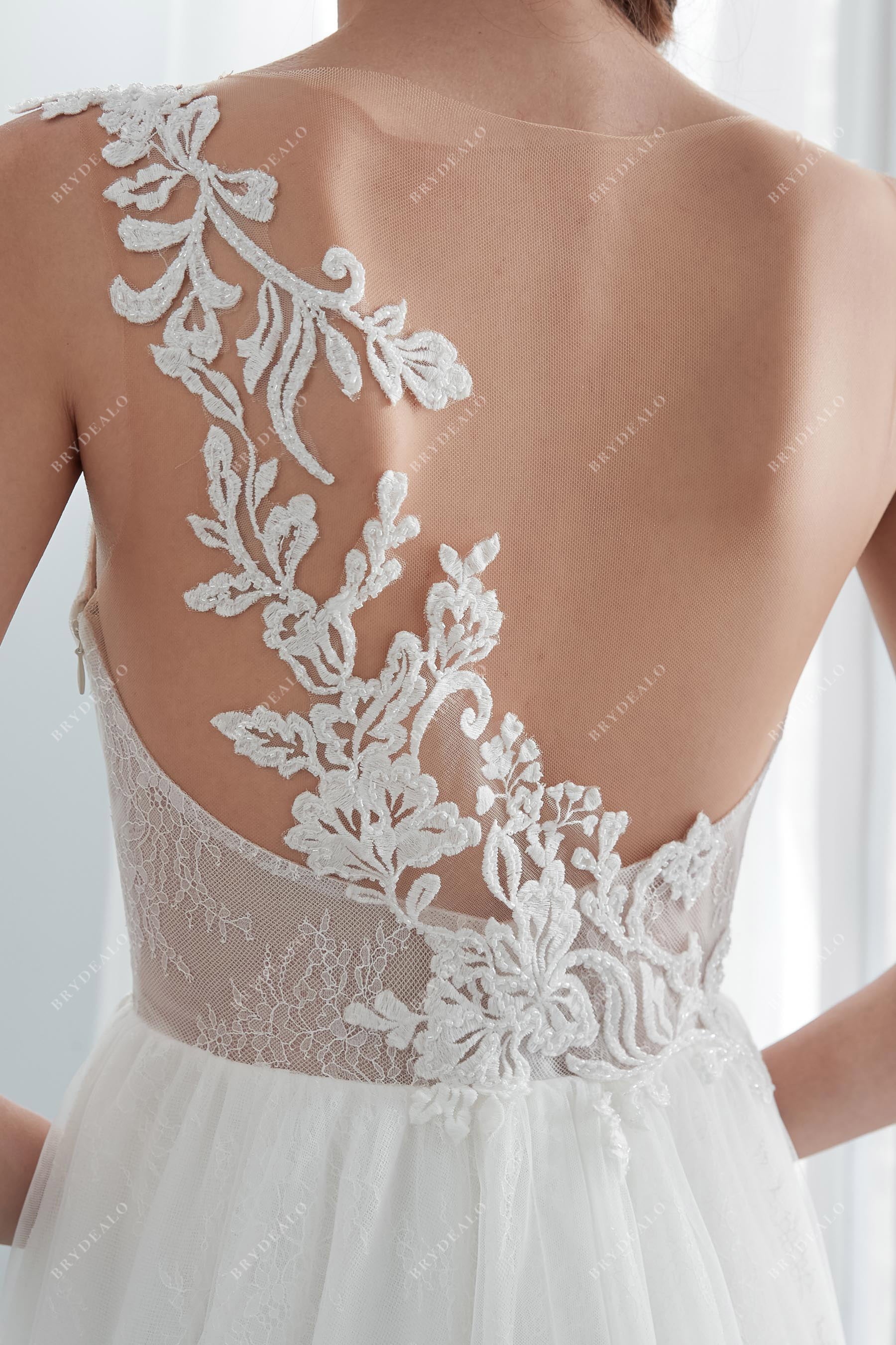 Designer Beaded Lace Illusion A-line Bridal Gown Online