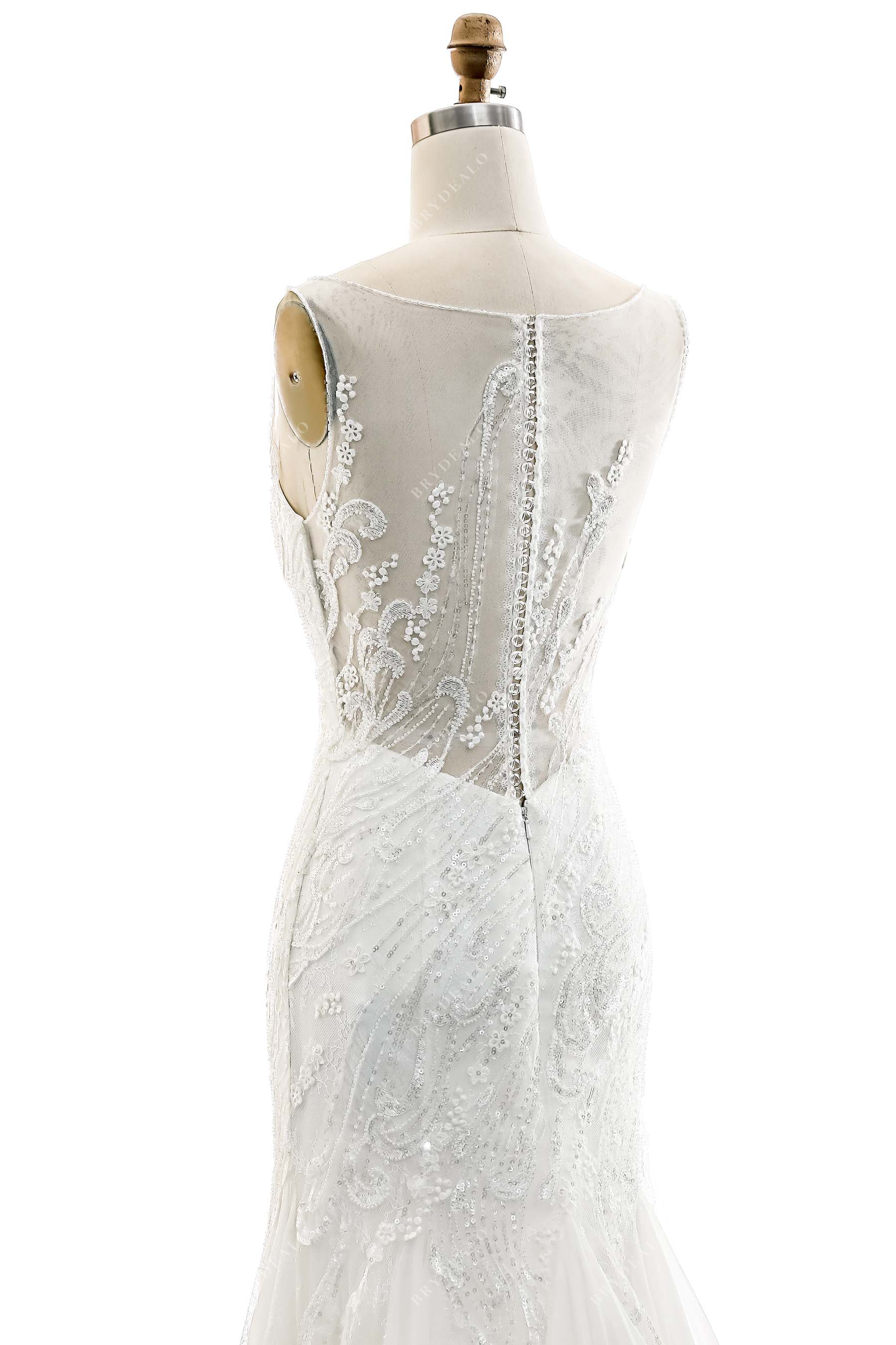 Illusion Back Beaded Lace Sleeveless Bridal Gown