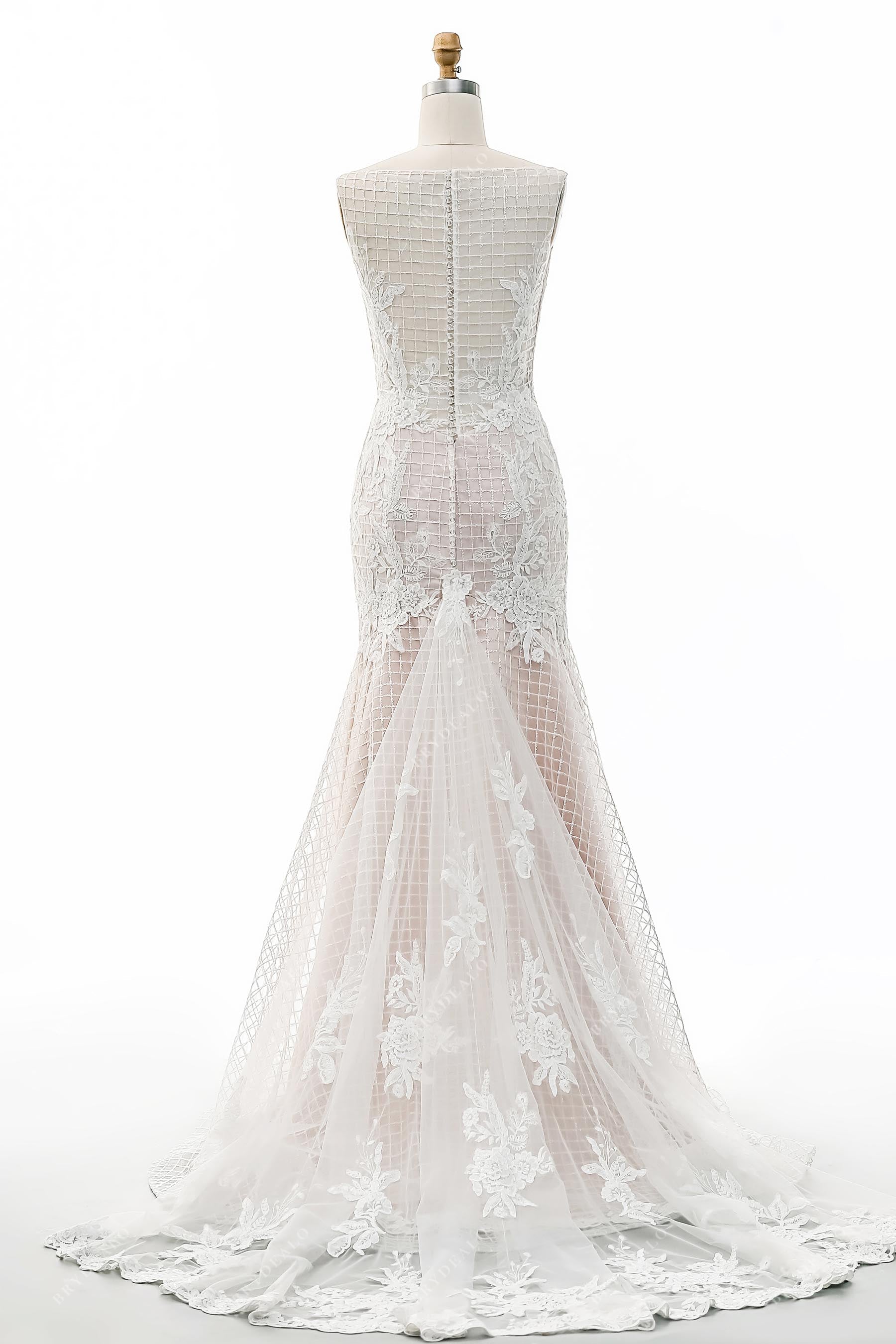 Illusion Back Lace Godet Bridal Dress