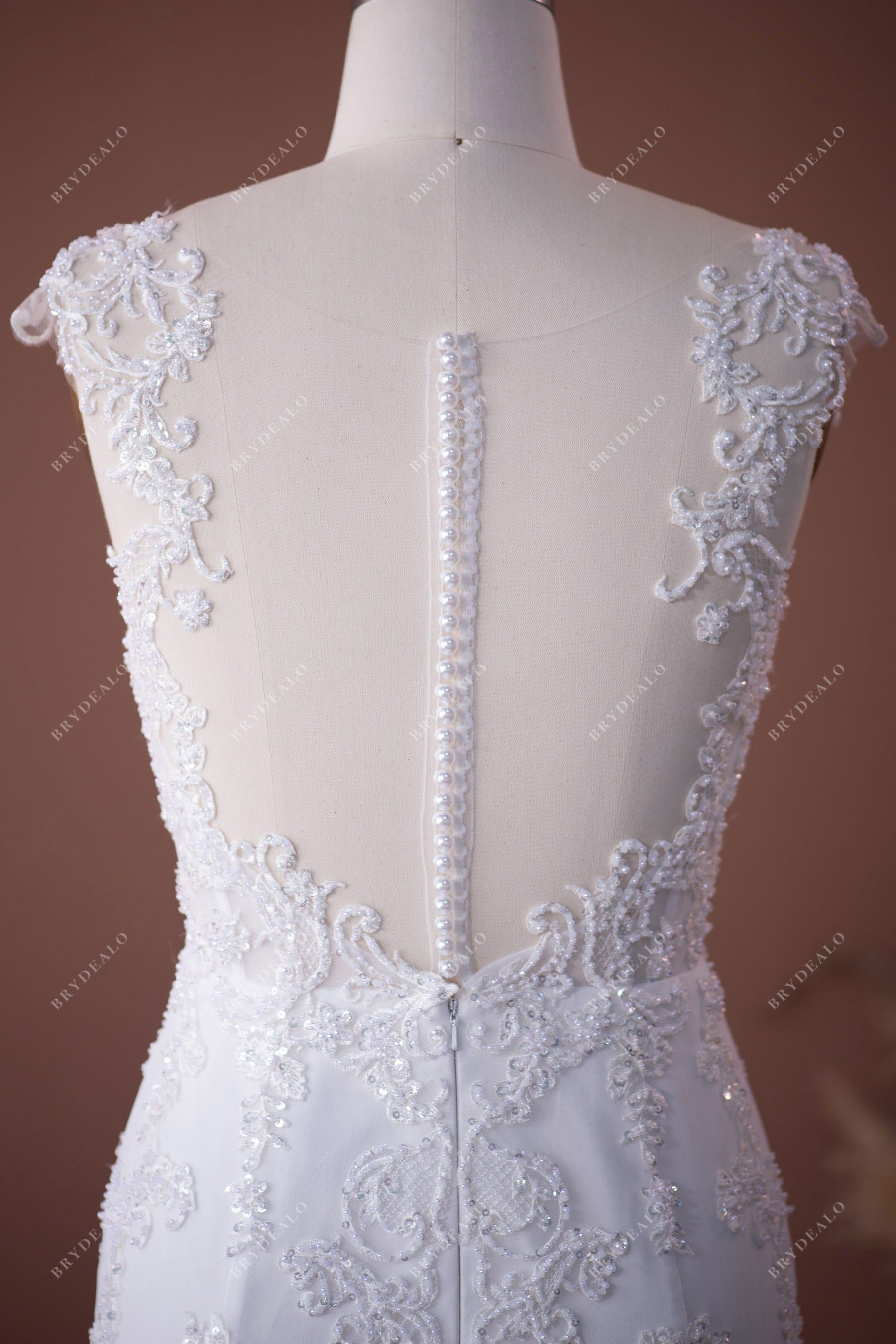 illusion back beaded lace bridal gown
