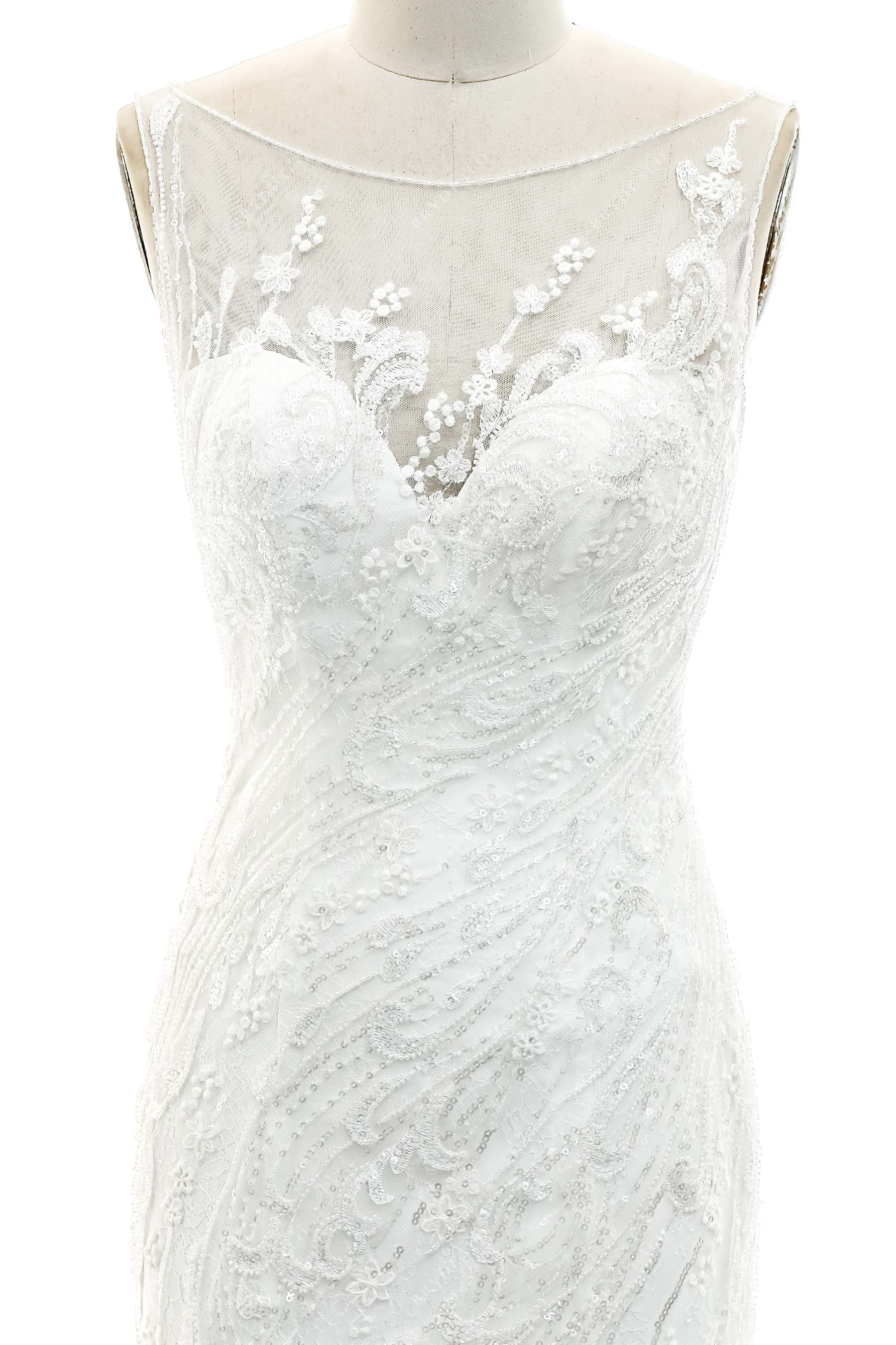 Illusion Sweetheart Neck Beaded Lace Bridal Gown