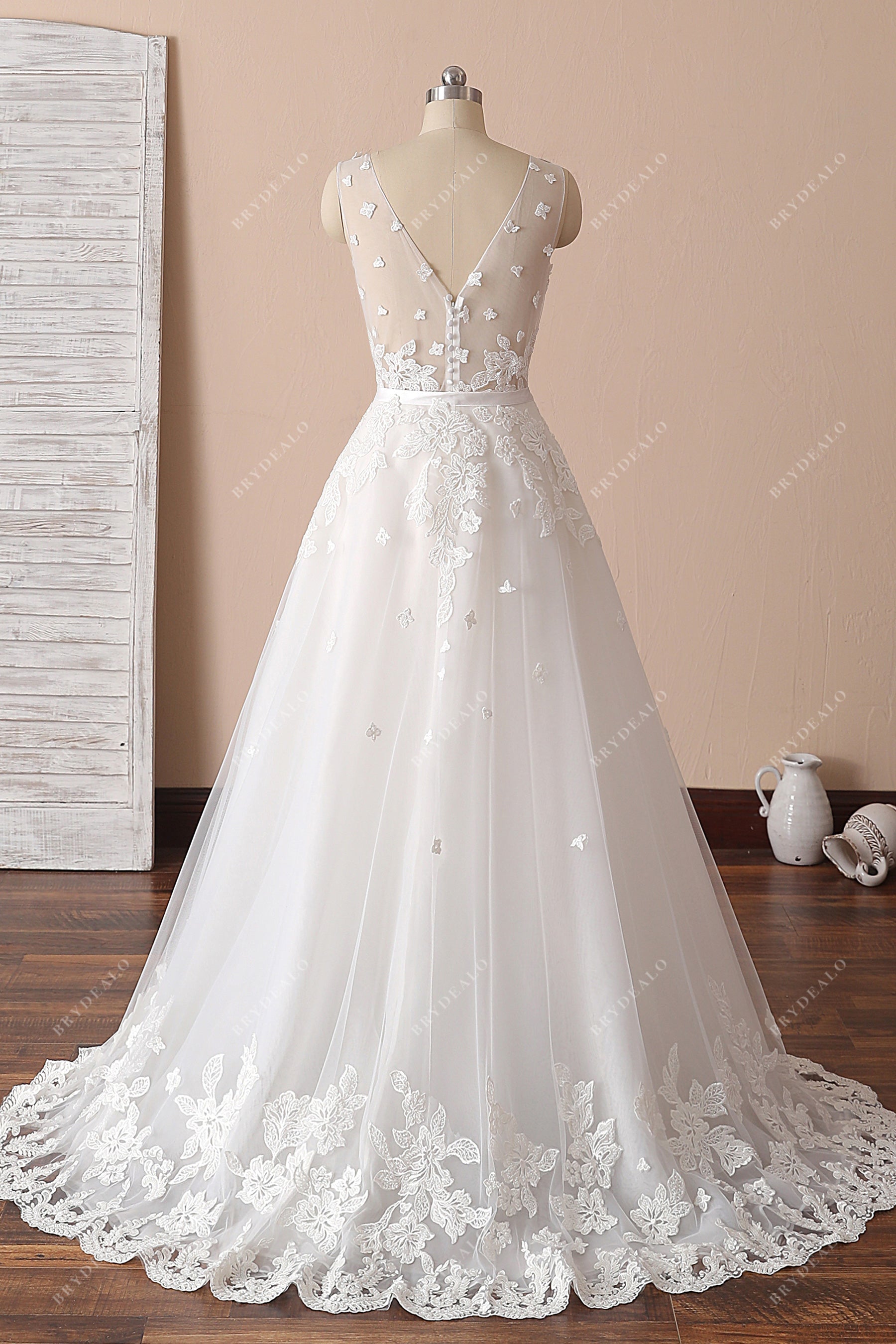 illusion V-back tulle ball gown bridal dress