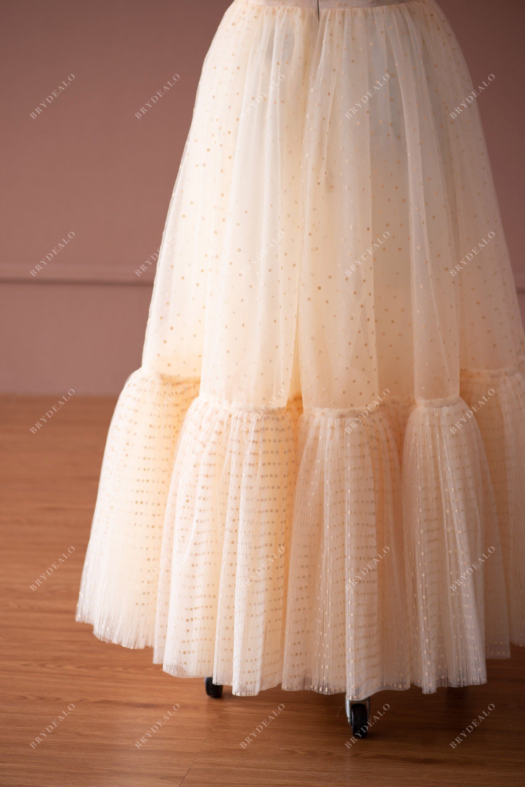 Dot Tulle Off Shoulder Tea Length Ruffled Formal Dress