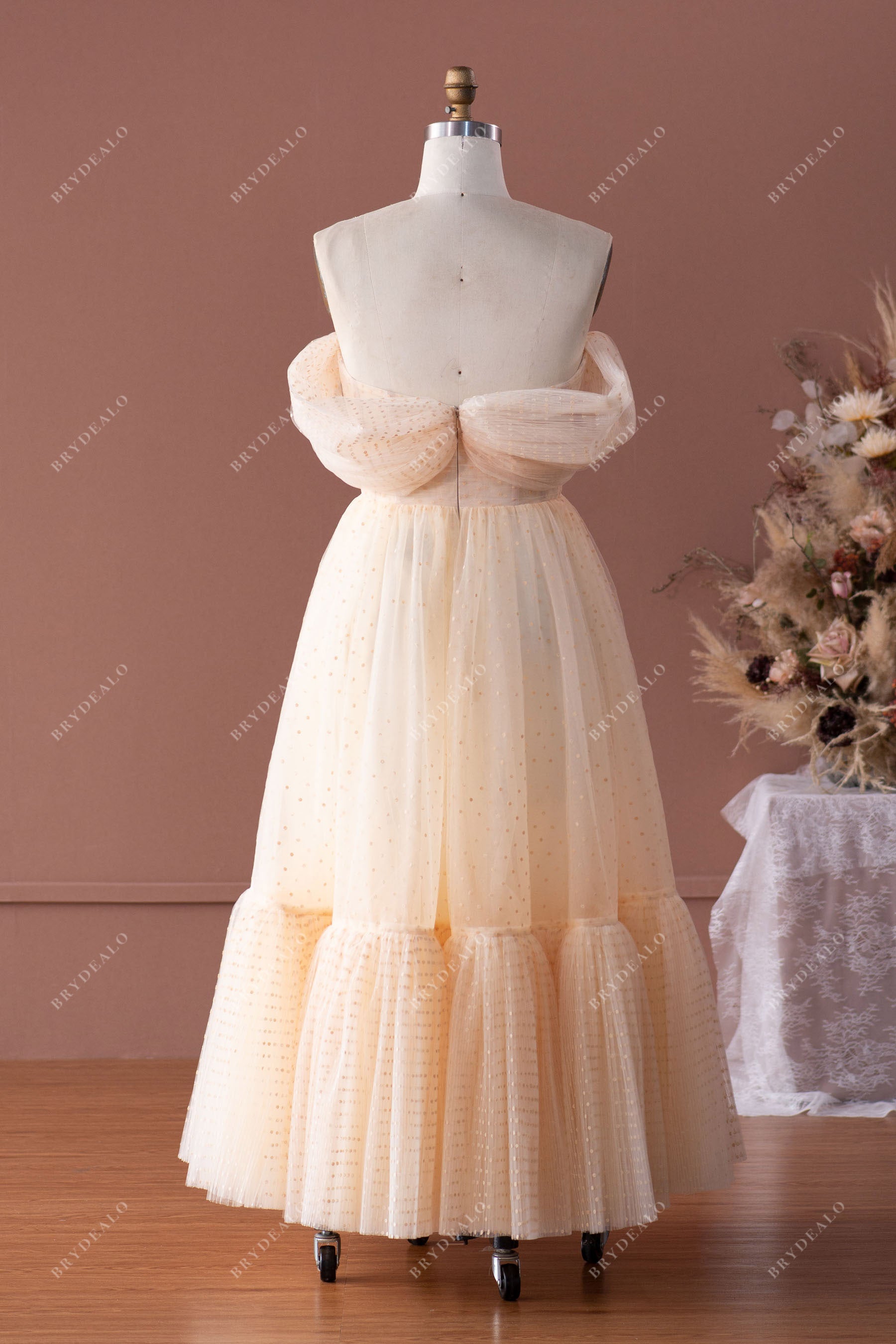 Wholesale Dot Tulle Off Shoulder Tea Length Formal Dress