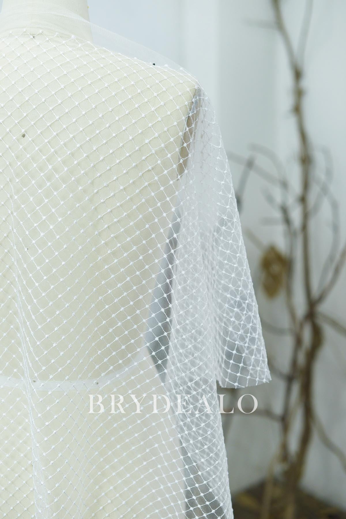 Light Ivory Rhombus Bridal Lace Tulle Fabric