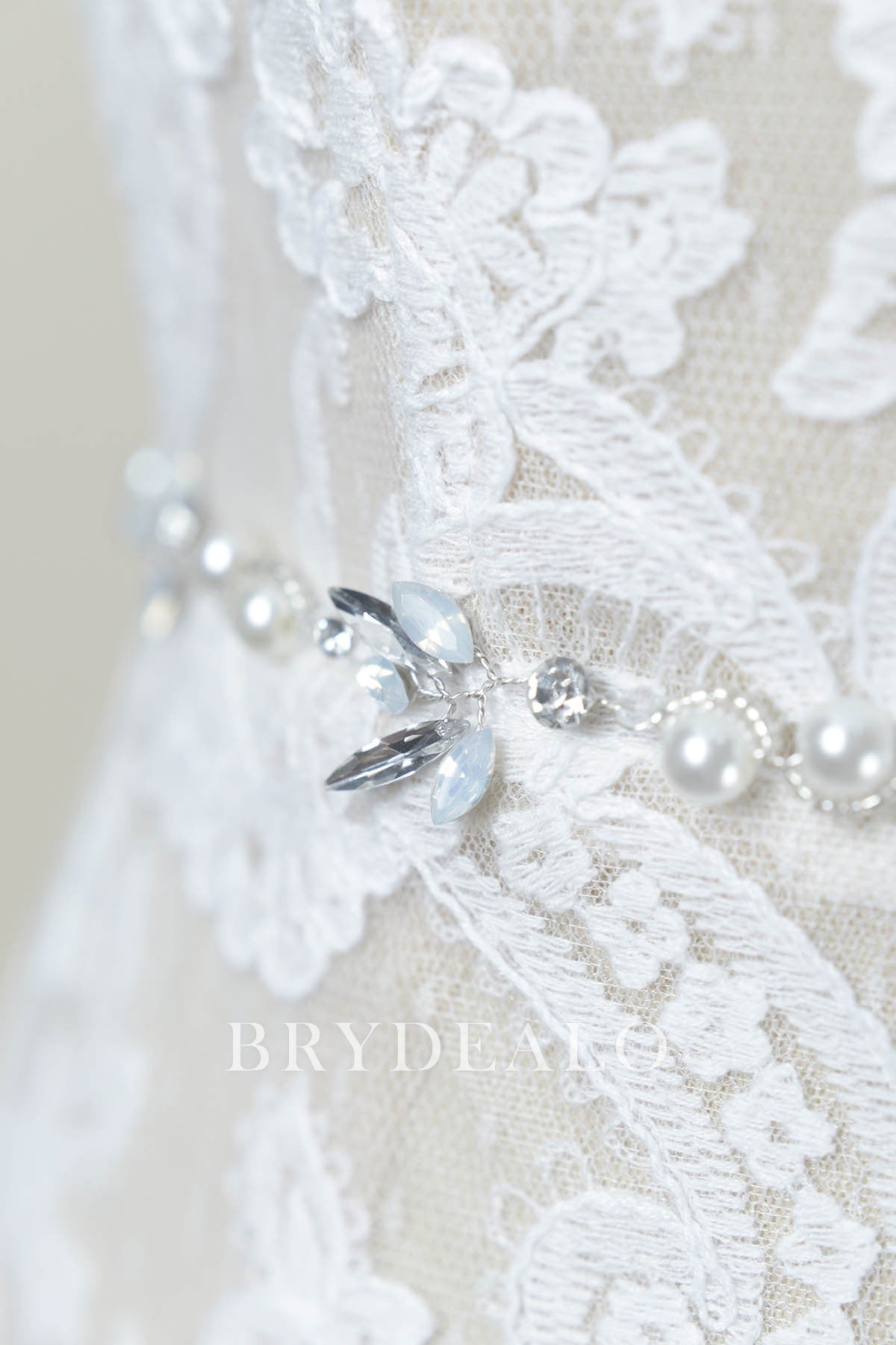 Ivory Satin Bridal Sash with Silver Dusty Blue Rhinestones