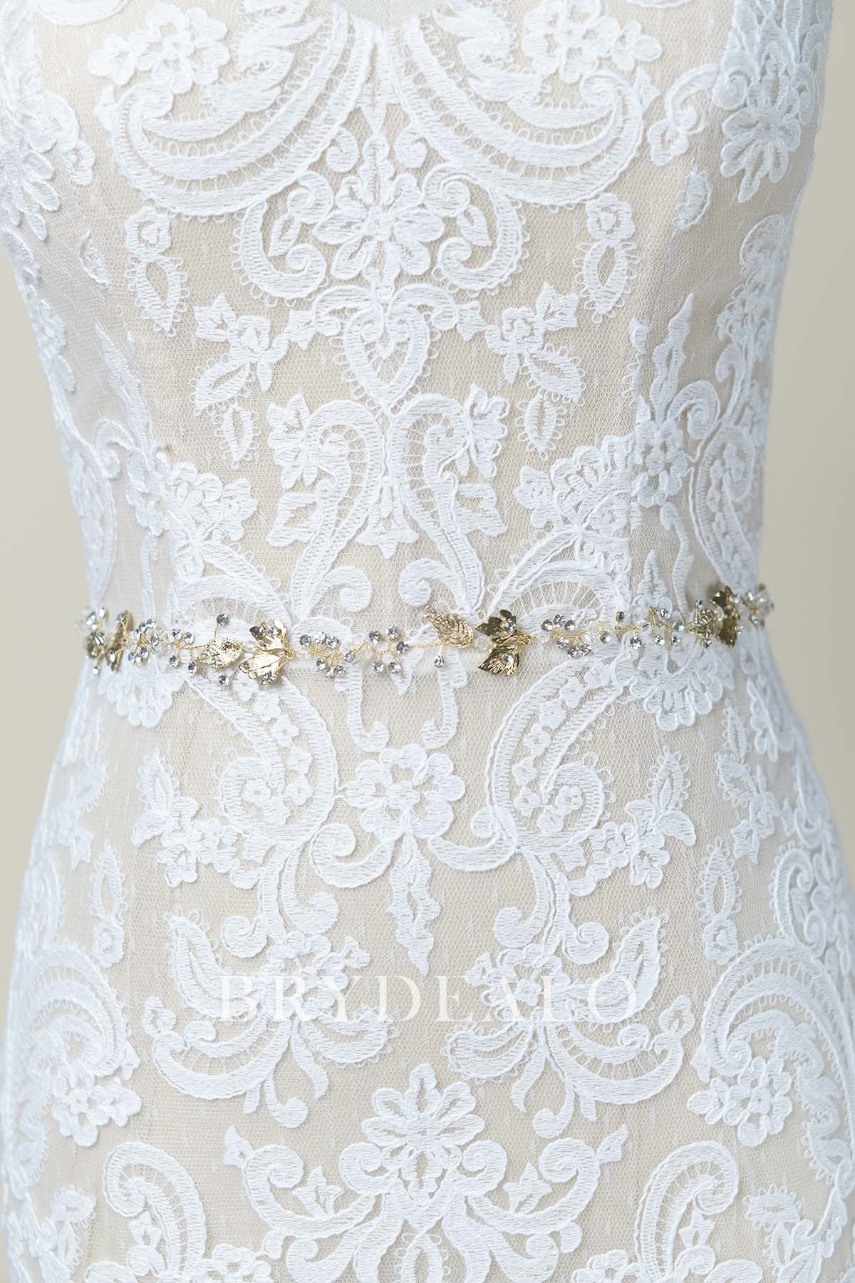 Ivory Satin Gold Silver Crystal Bridal Sash