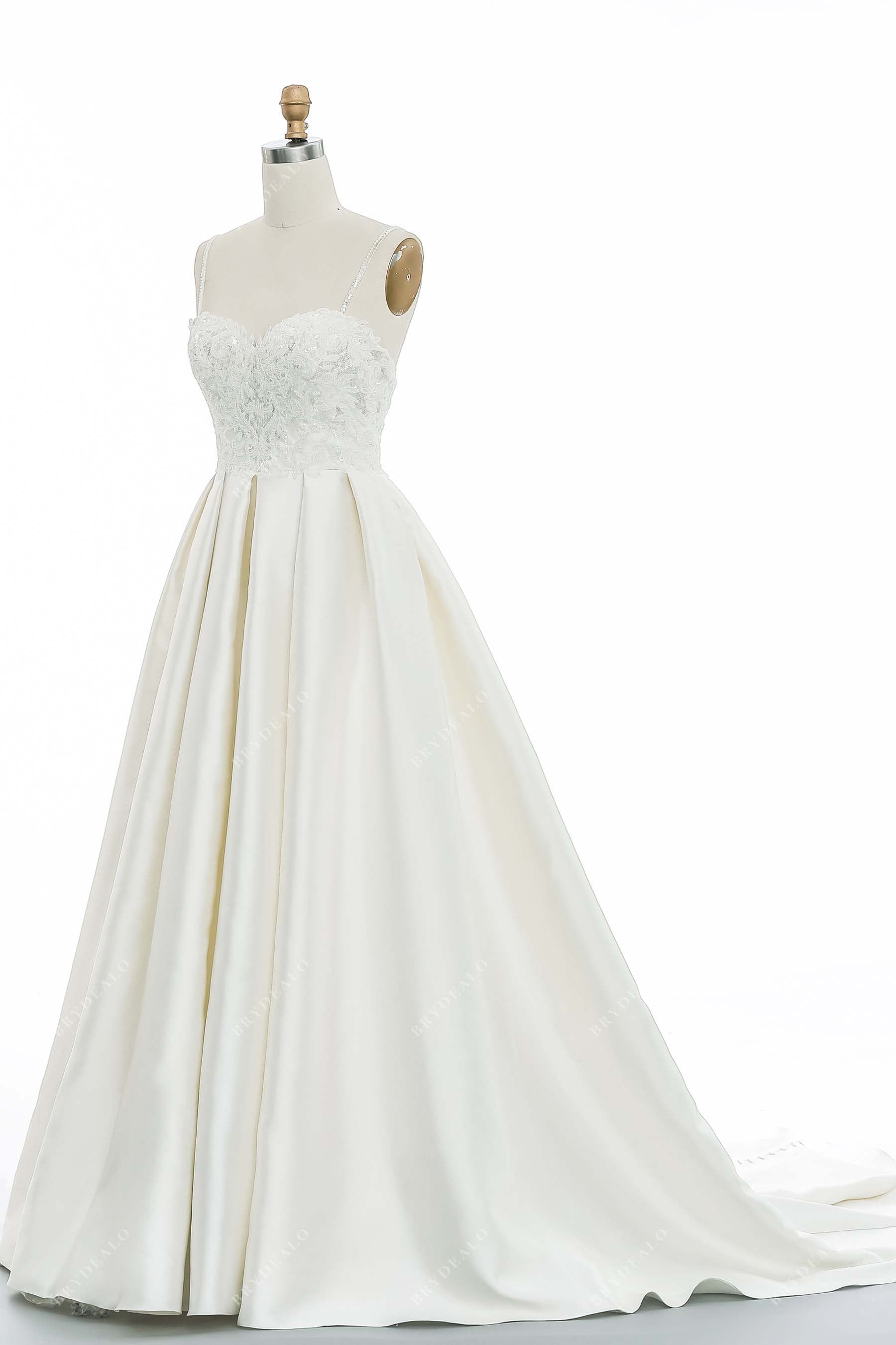 Lace Sweetheart Neck Satin Puffy A-line Wedding Dress