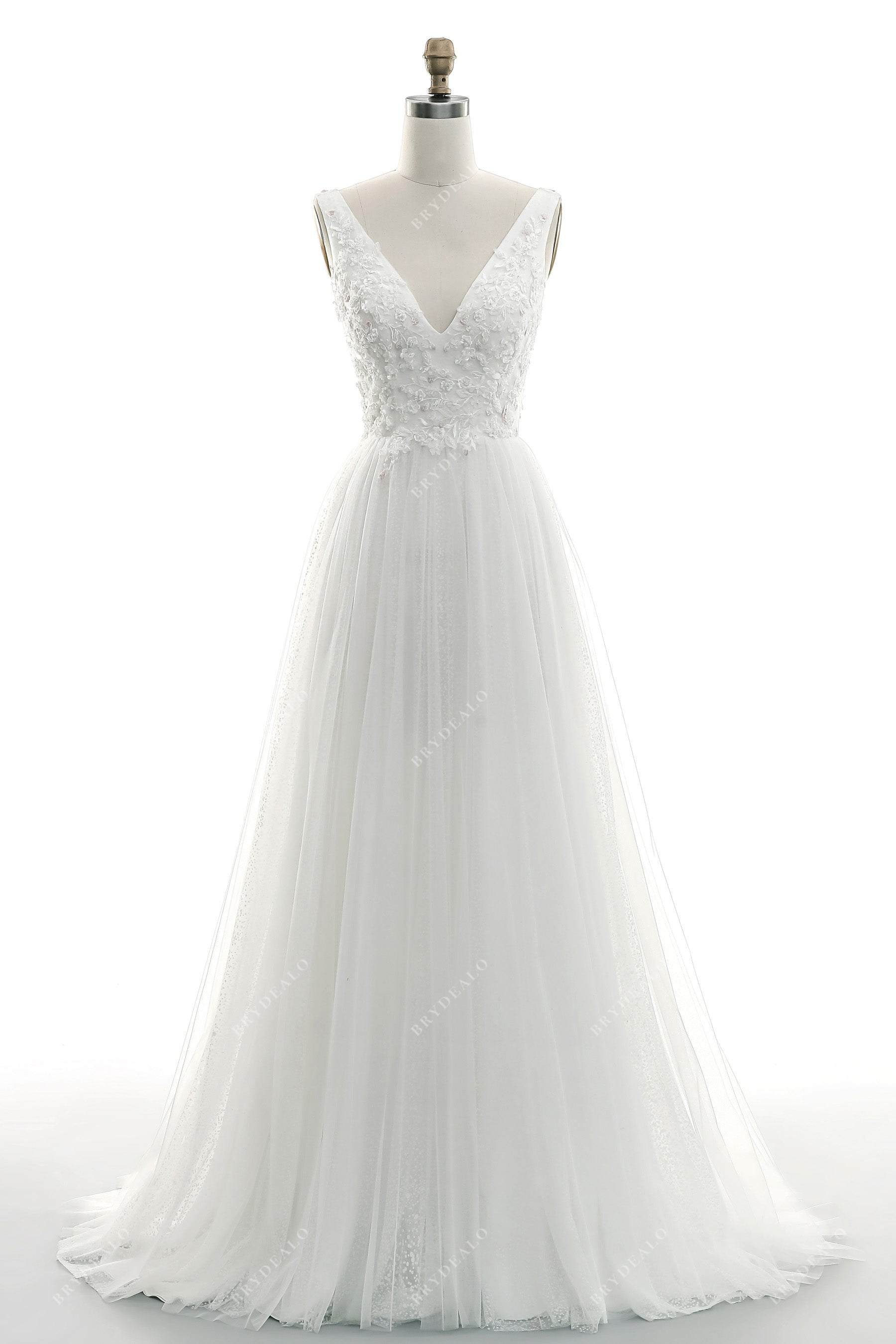 long dreamy lace tulle A-line wedding dress