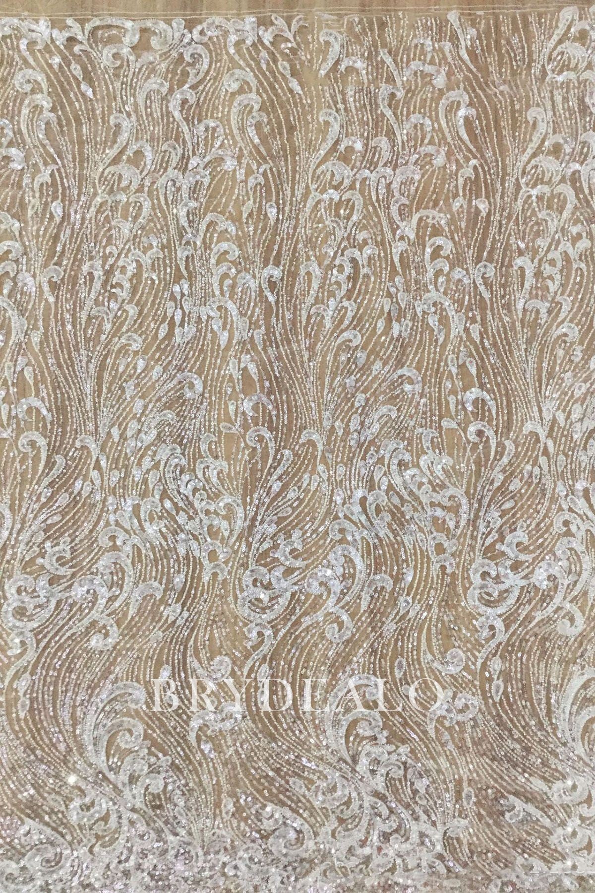 Wholesale Luxurious Beaded Wave Pattern Lace Fabric