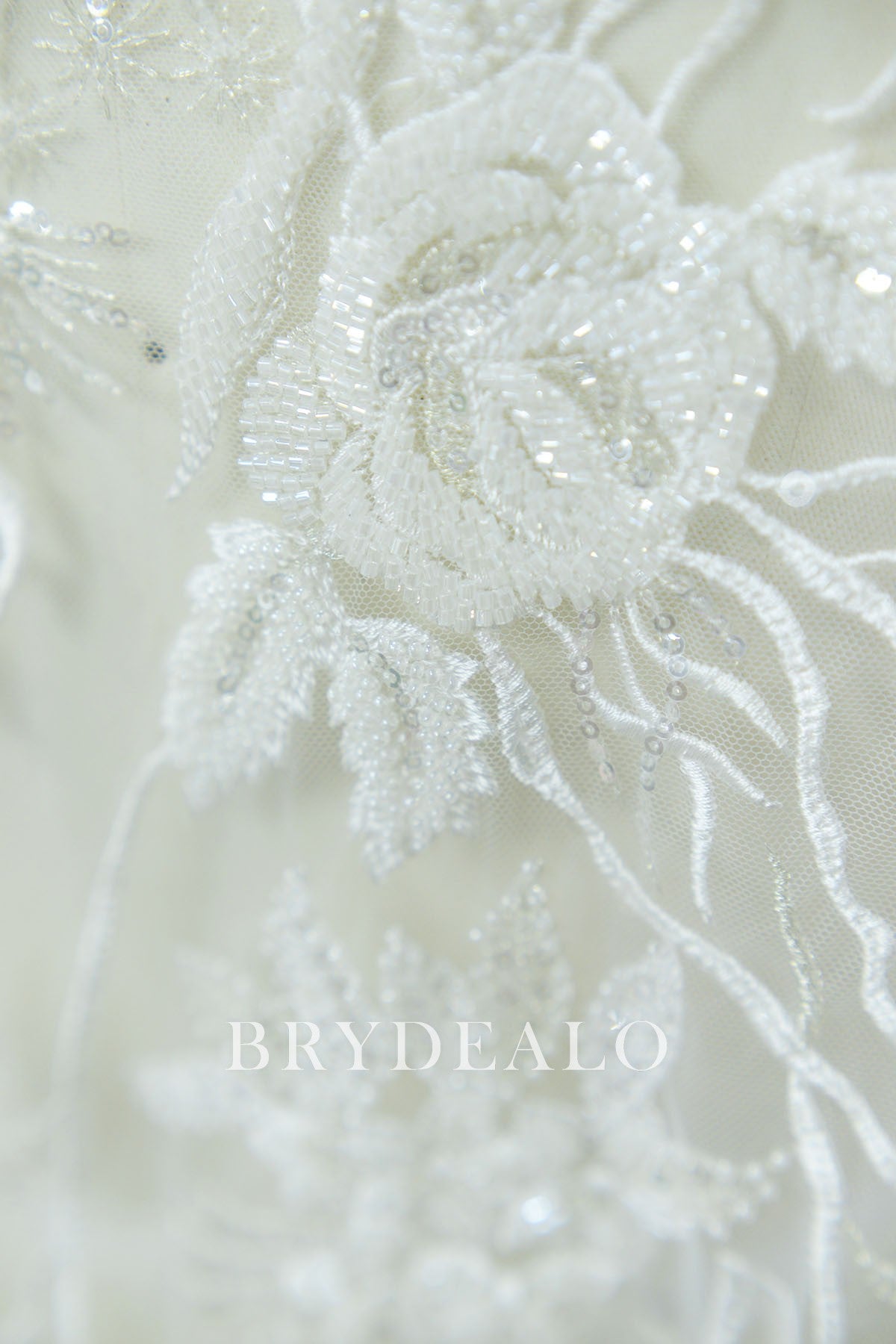 Heavy Beaded Flower Bridal Lace Fabric