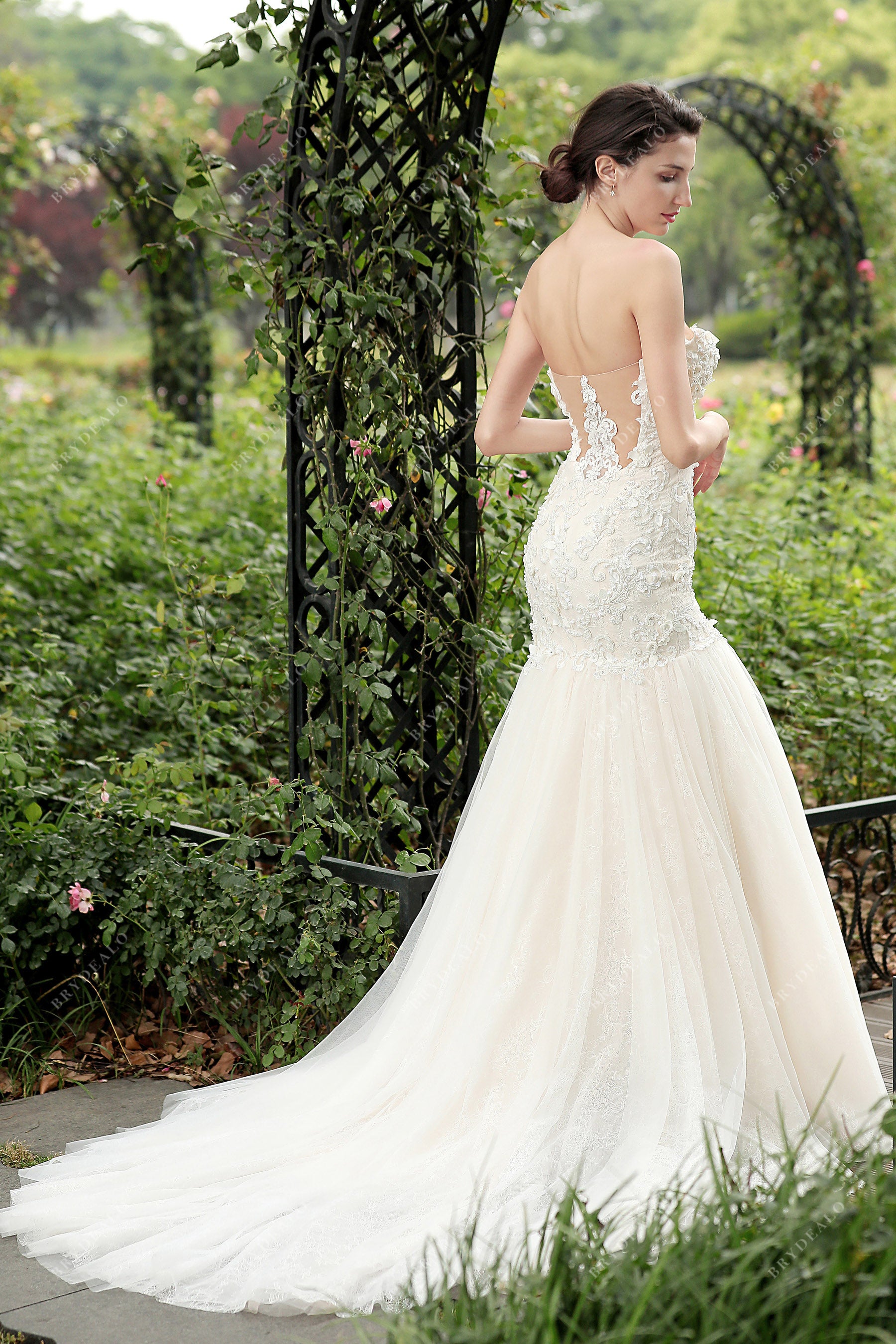 Strapless Beaded Flower Wedding Dress