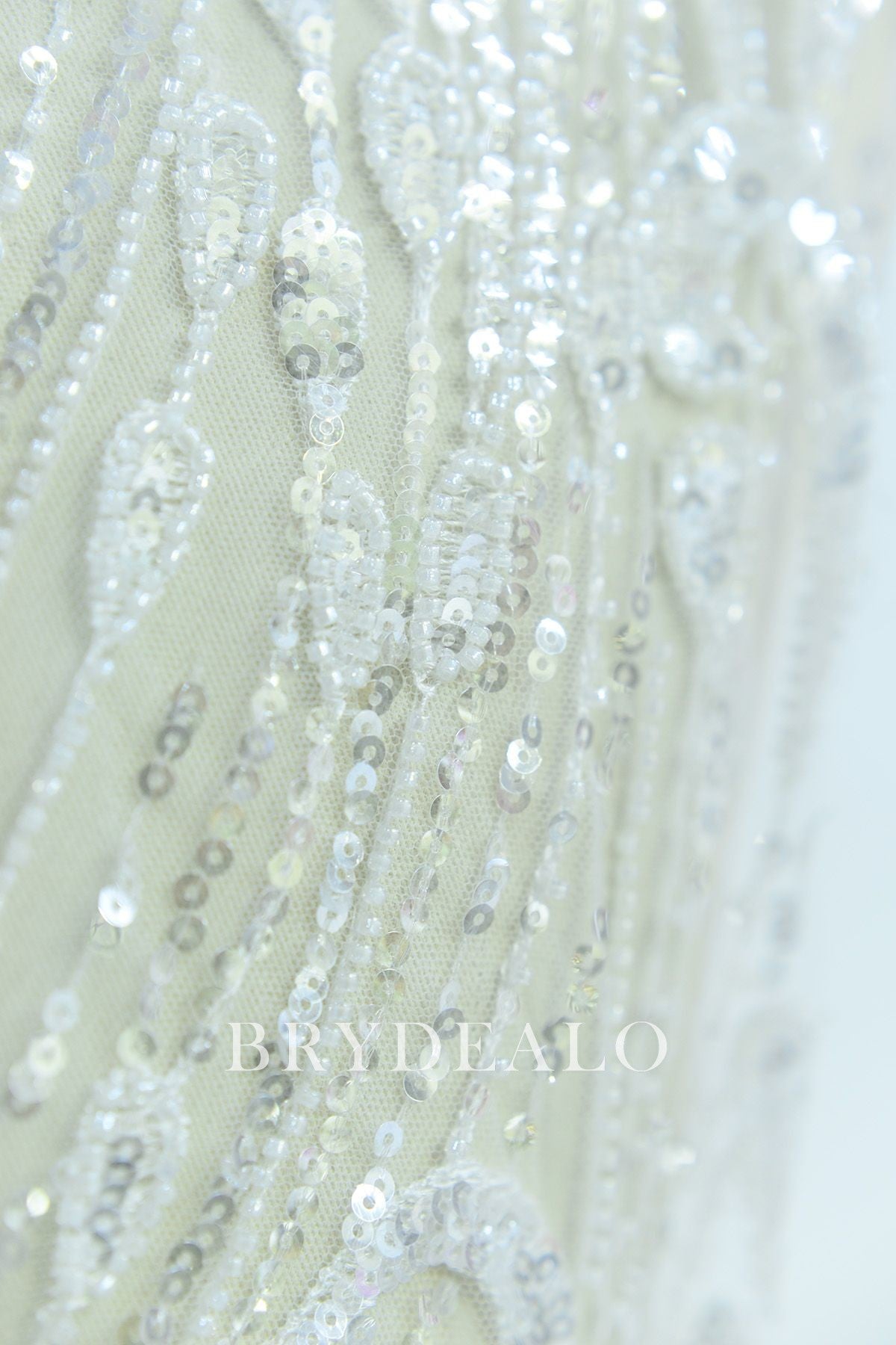 Luxurious Beaded Wave Pattern Lace Fabric Online