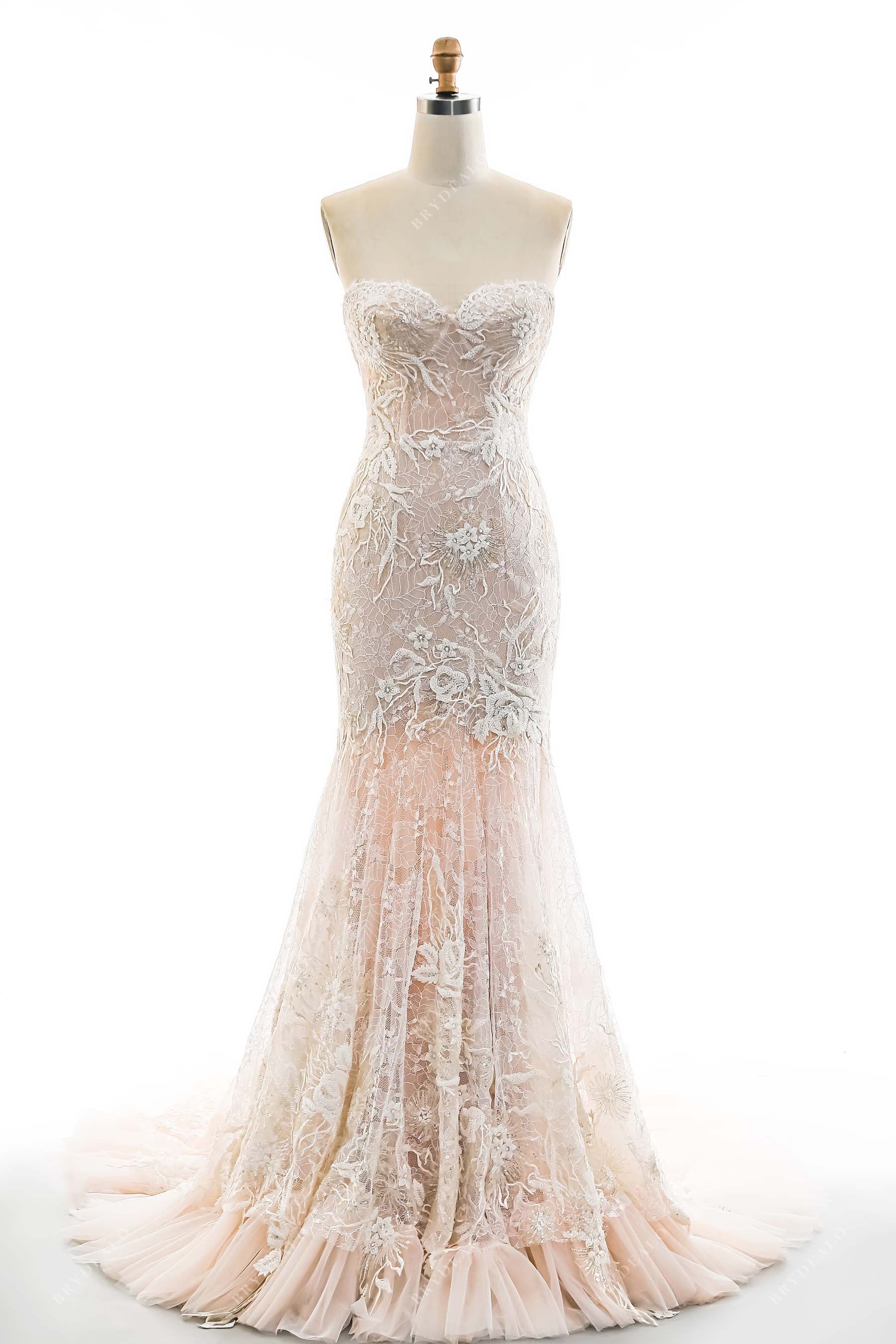 Luxury Beaded Lace Mermaid Ruffled Bridal Gown