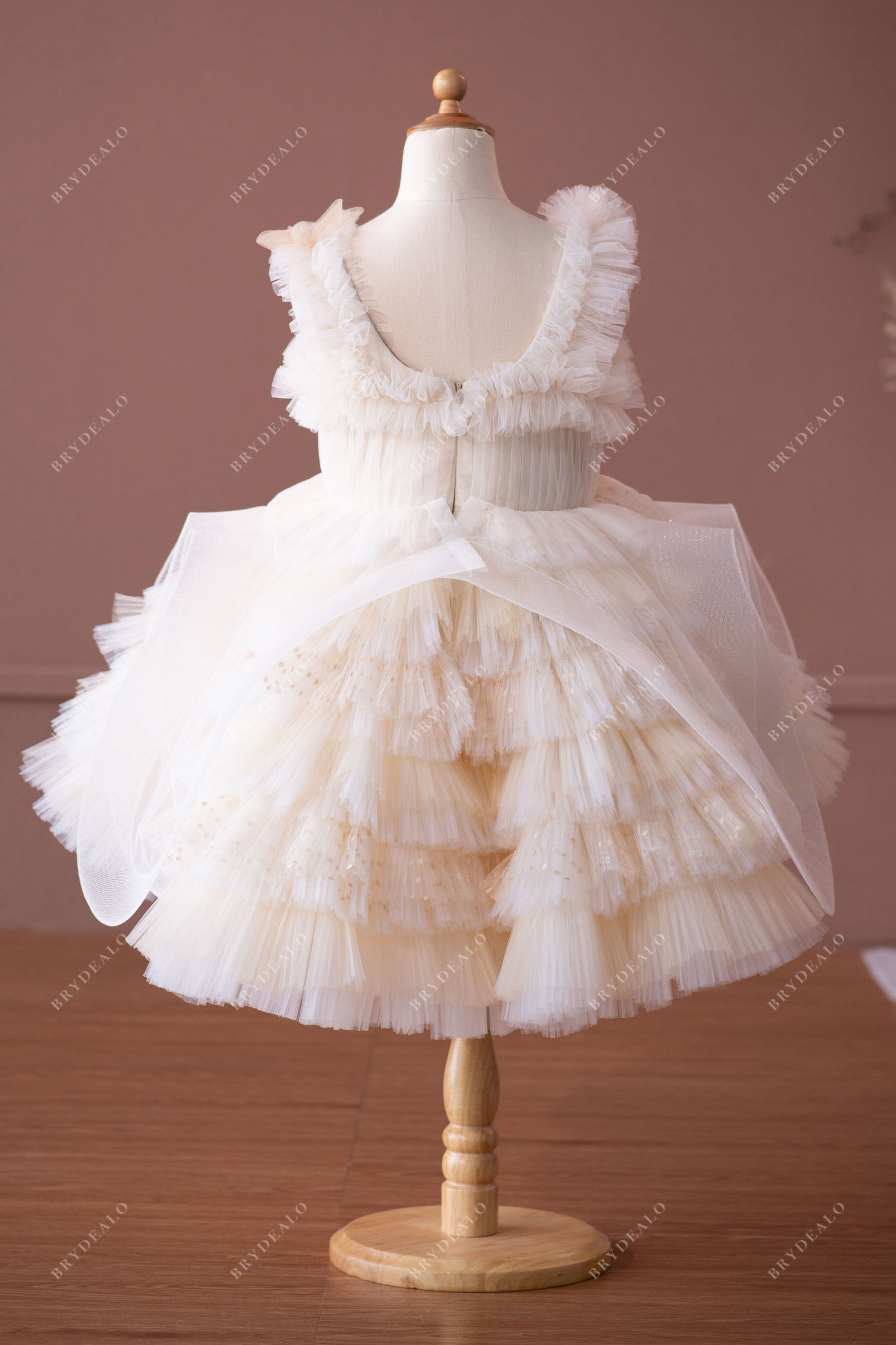 Haute Couture Flower Tiered Tulle Knee Length Sample Flower Girl Dress