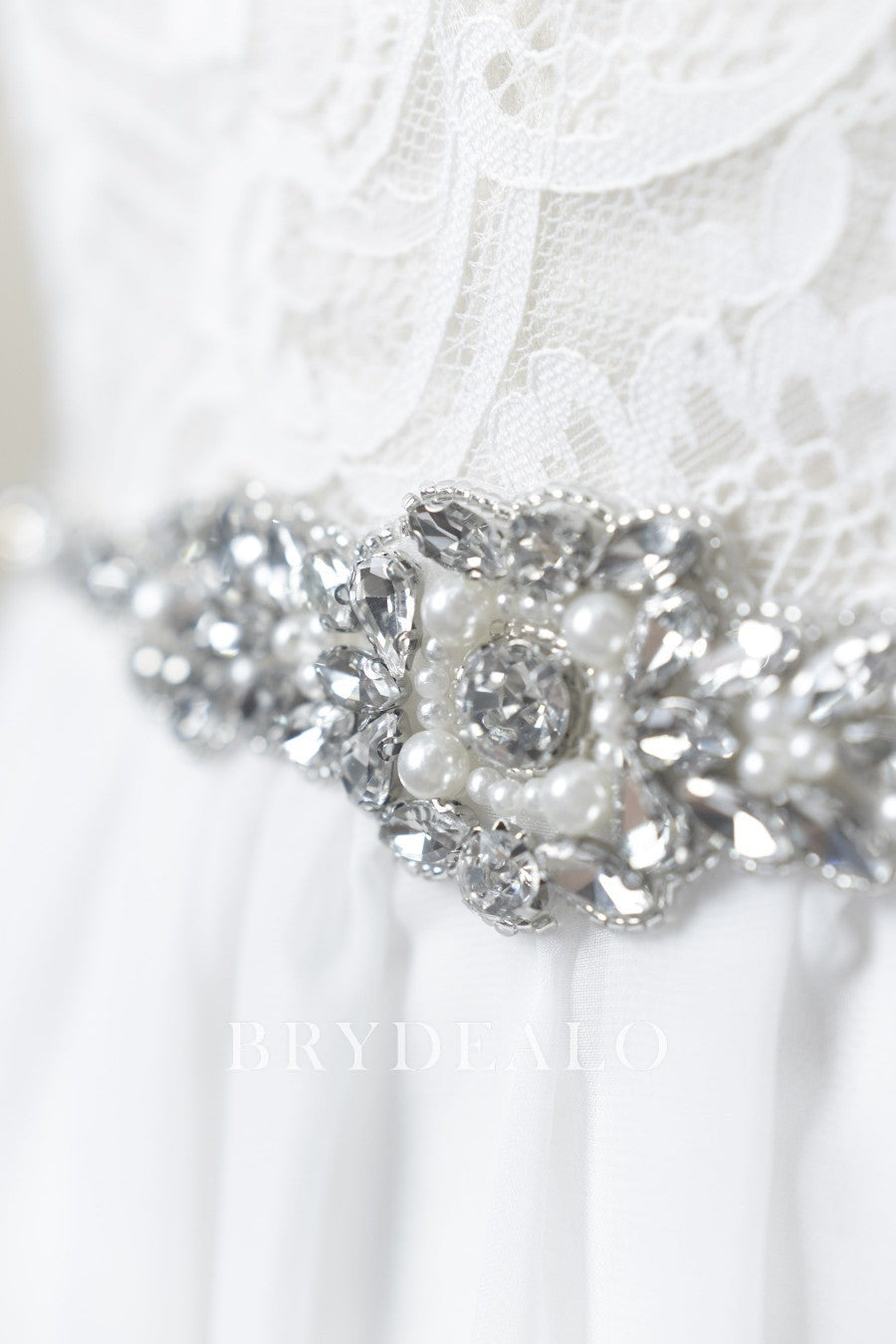 Narrow Satin Bridal Sash With Dainty Rhinestones And Pearls