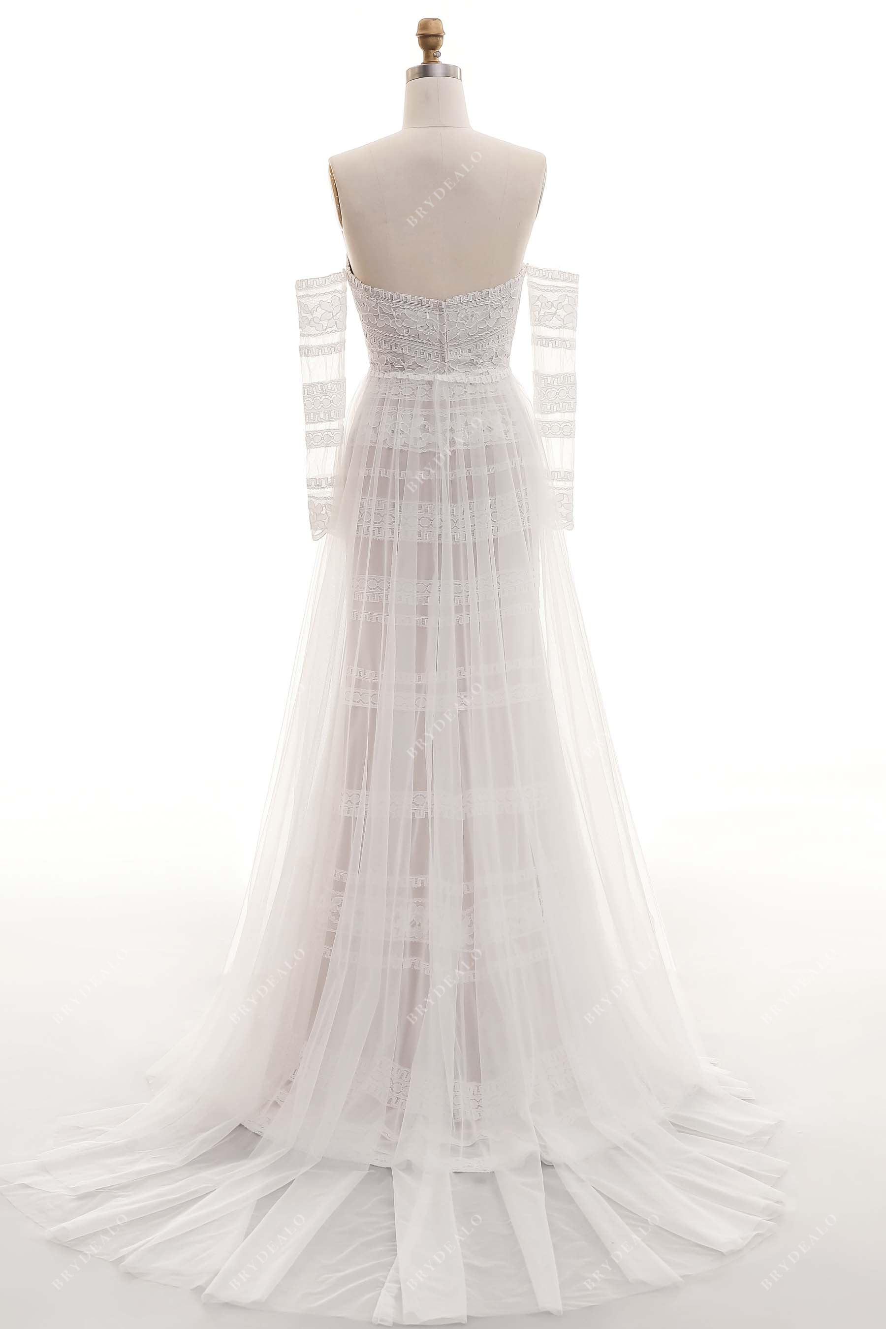 off-shoulder lace sheath bridal dress